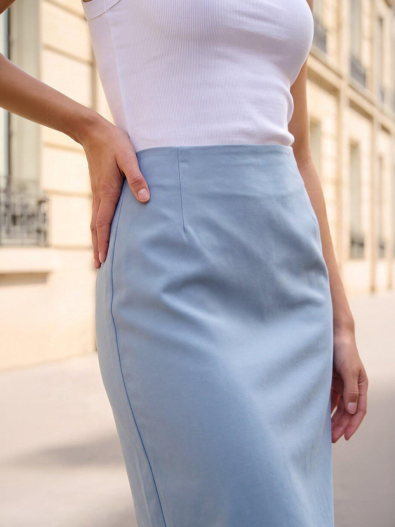 Image 4 of 4 of Roman Pull On Stretch Pencil Skirt - Blue