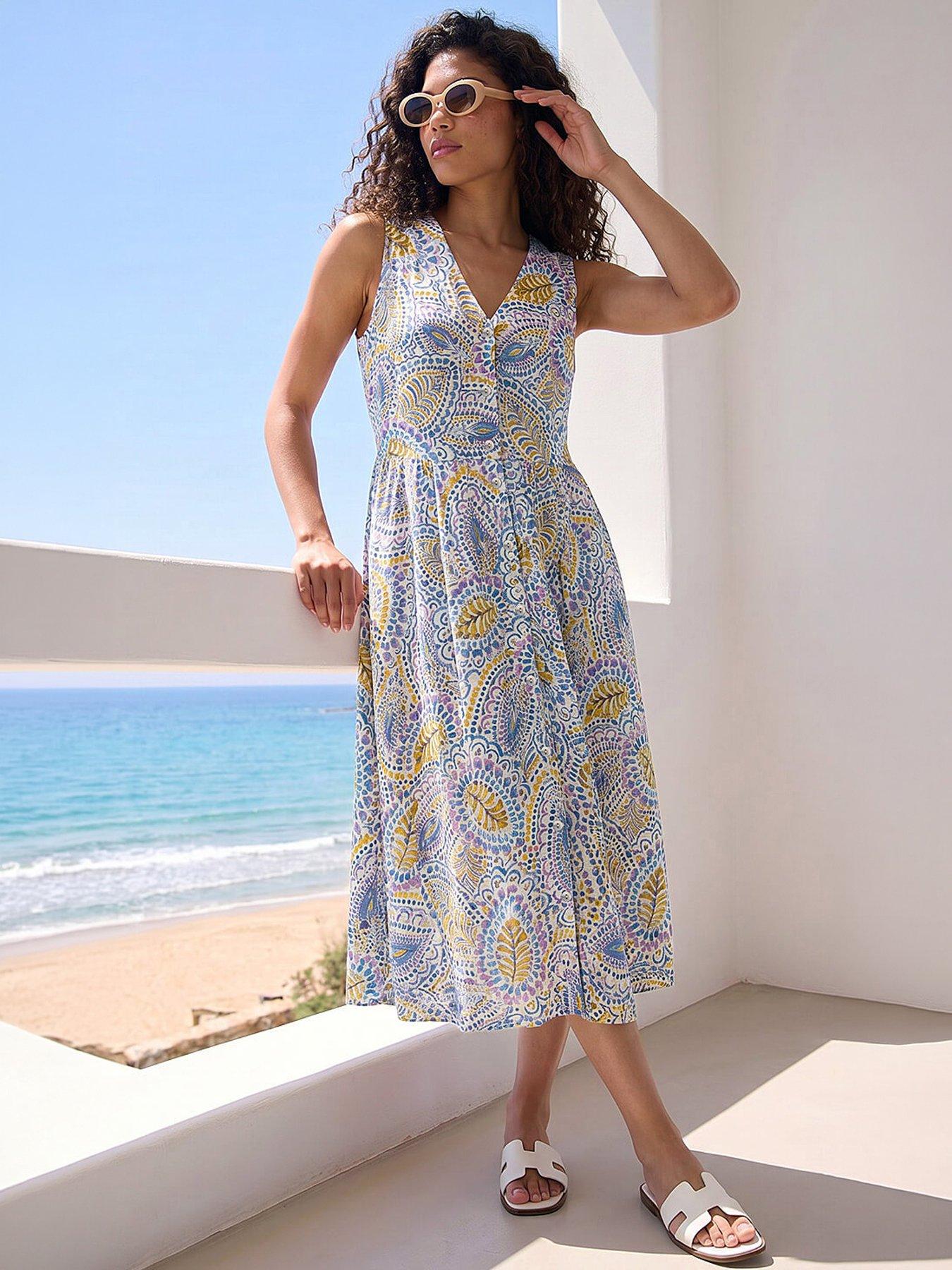 Image 1 of 4 of Roman Petite Abstract Print Button Dress