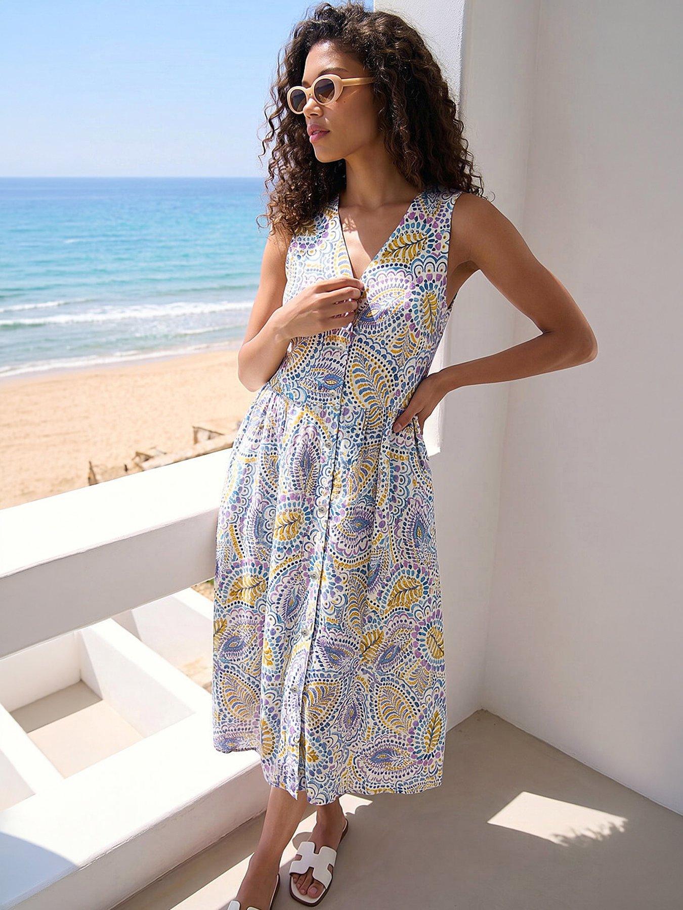 Image 3 of 4 of Roman Petite Abstract Print Button Dress