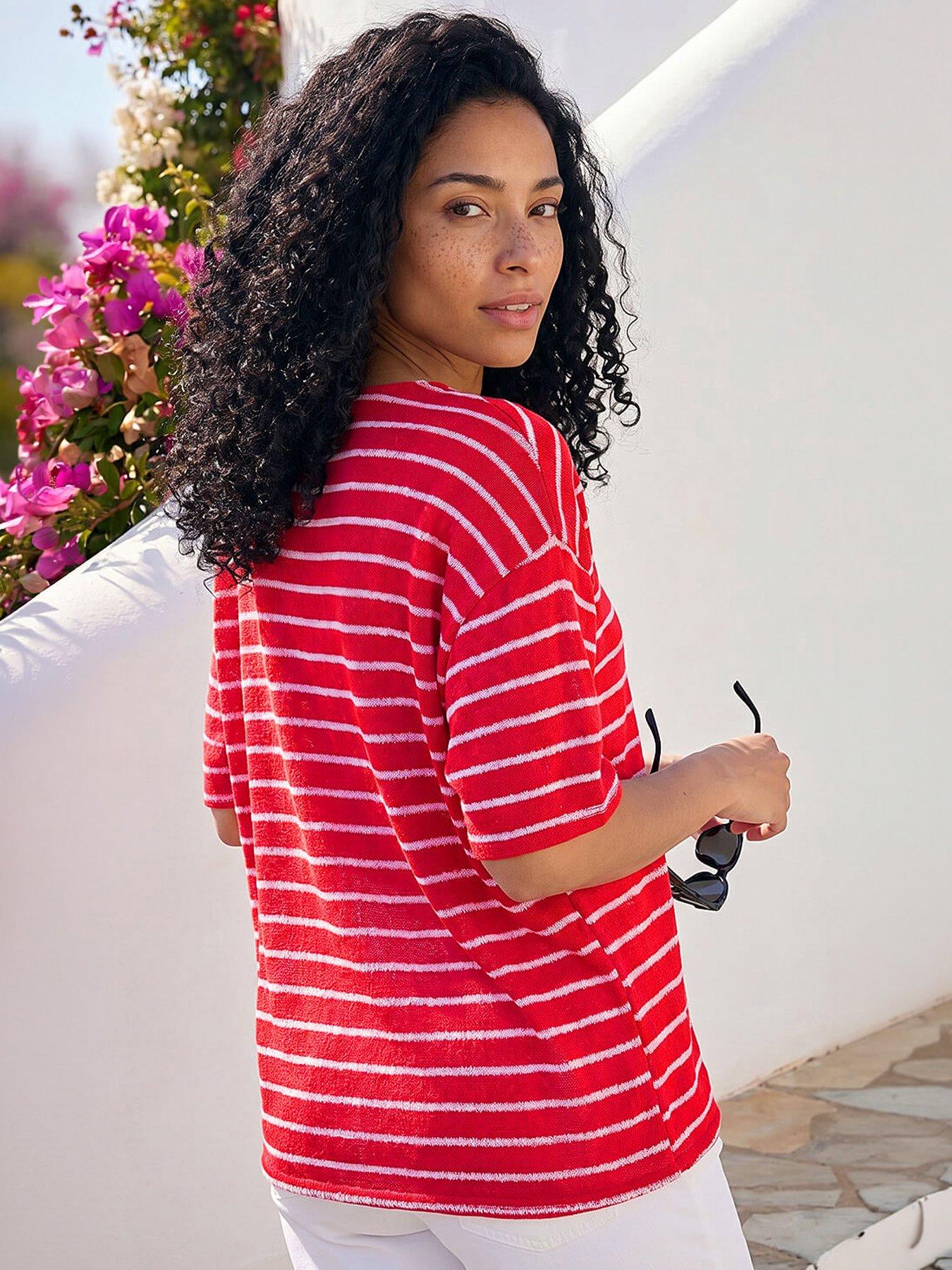 Image 2 of 4 of Roman Stripe Print Snit Jersey Top