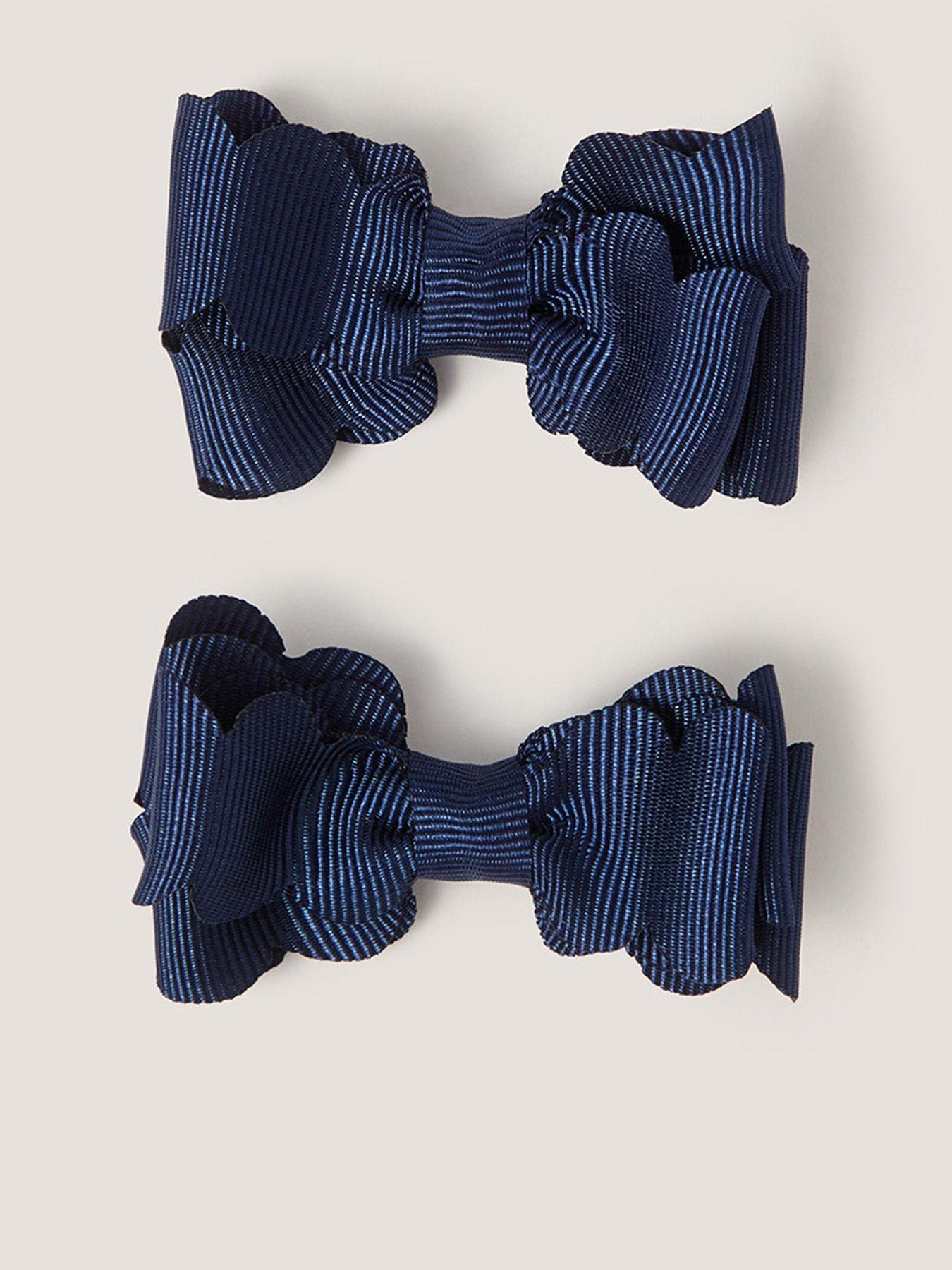 Monsoon Girls 2 Pack School Scallop Bow Hair Clips - Navy