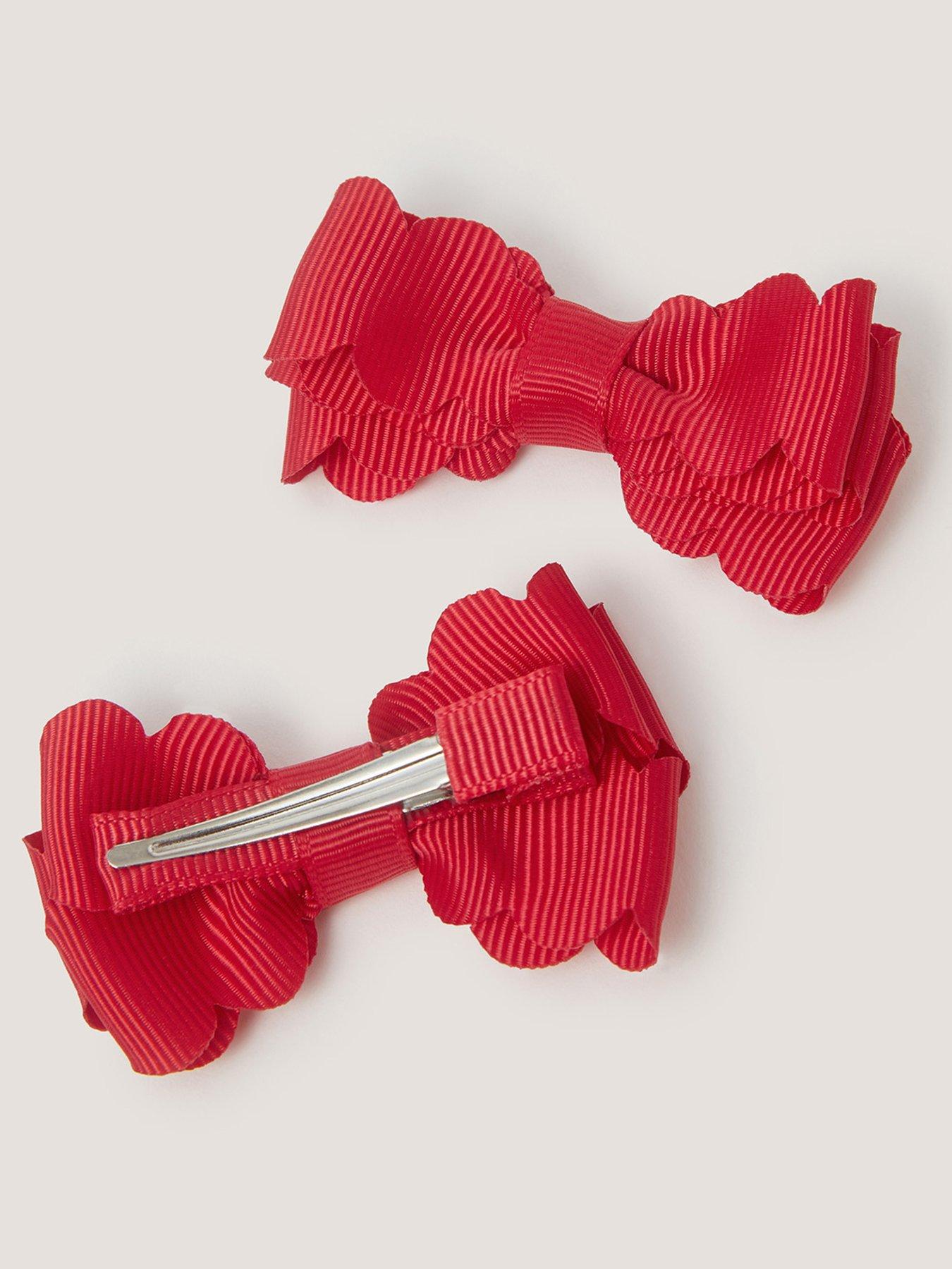 Image 2 of 2 of Monsoon Girls 2 Pack School Scallop Bow Hair Clip - Red
