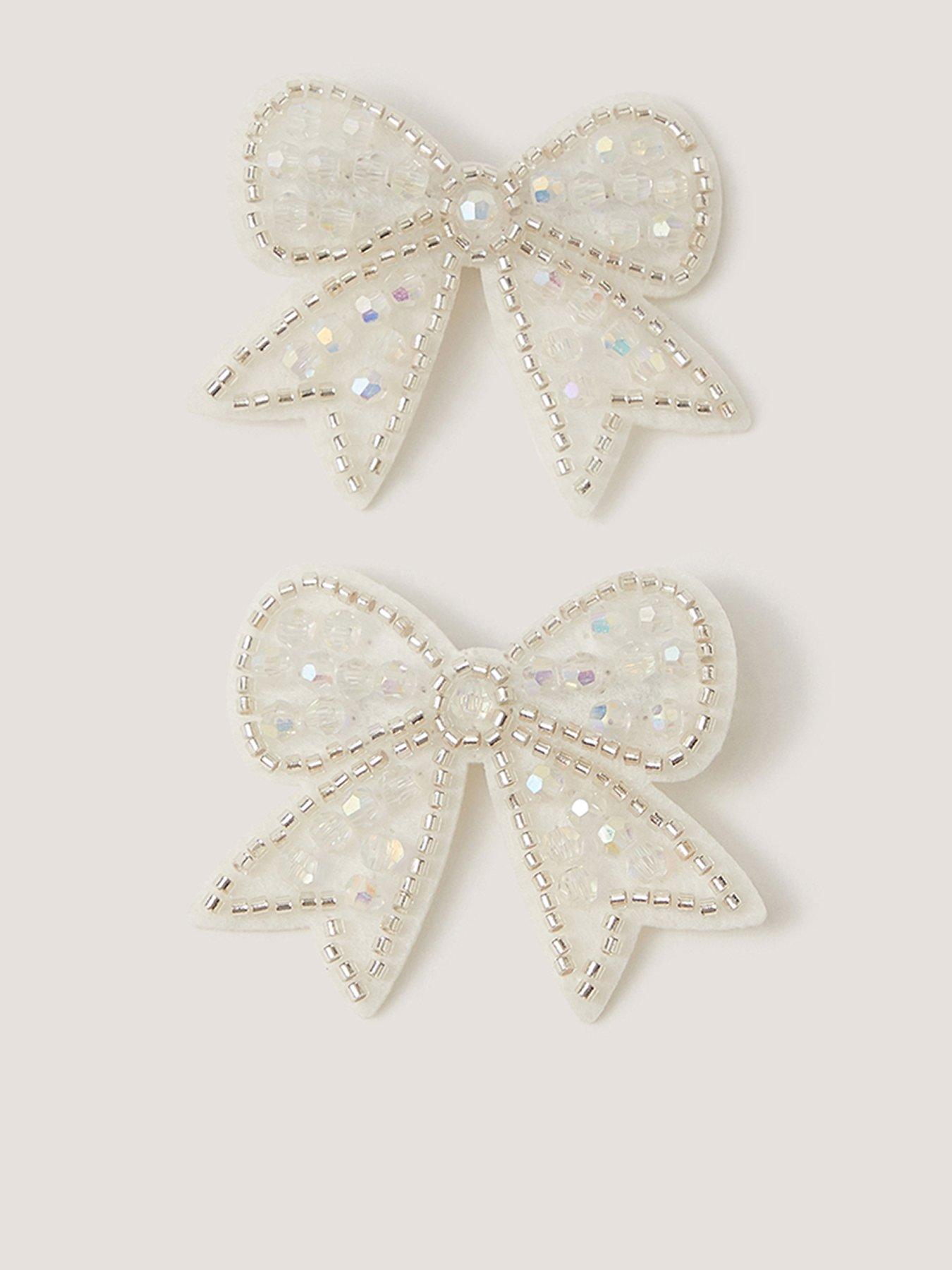 Monsoon Girls 2 Pack Beaded Bow Hair Clips - Ivory