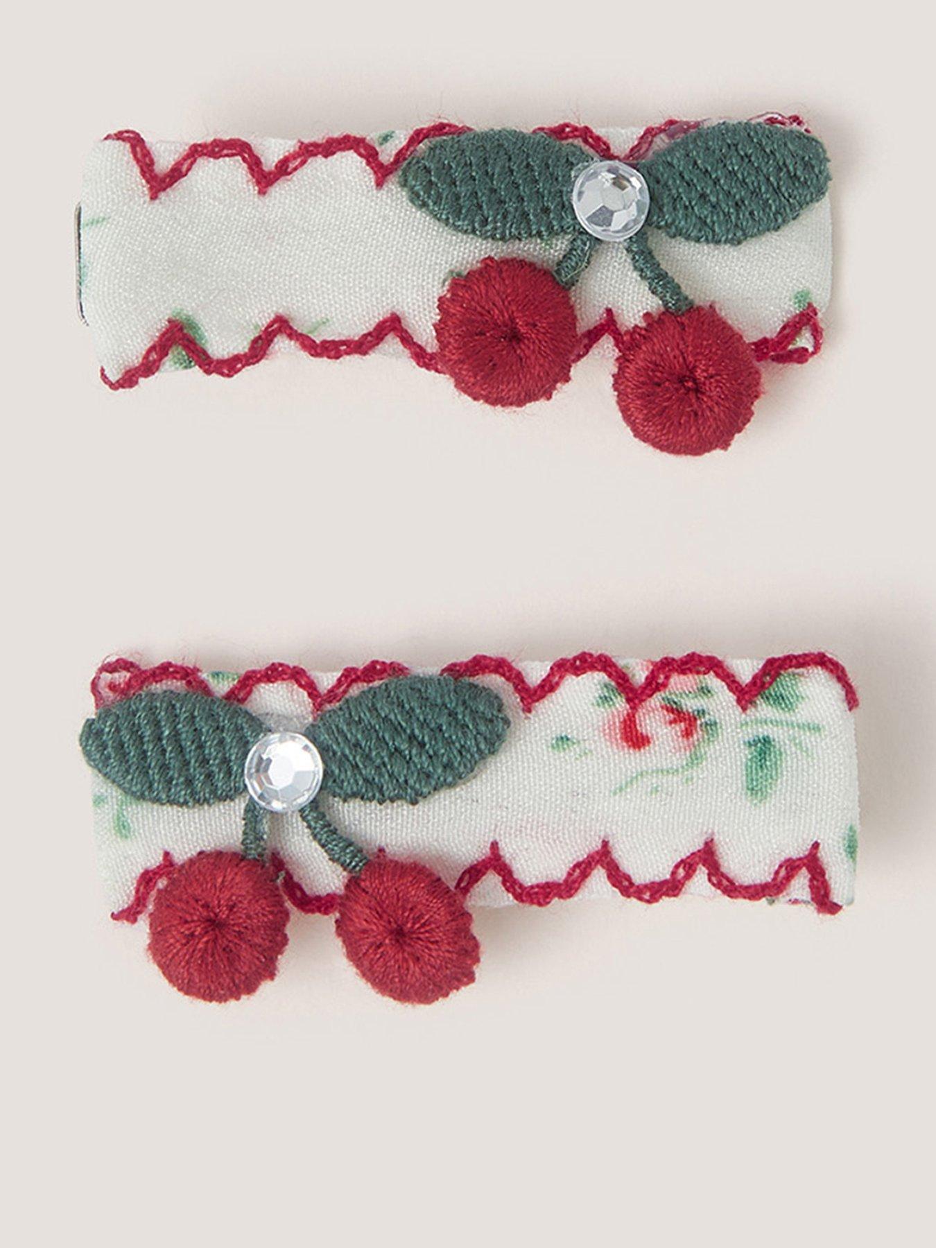 Monsoon Girls 2 Pack Cherry Embroidered Hair Clips - Multi