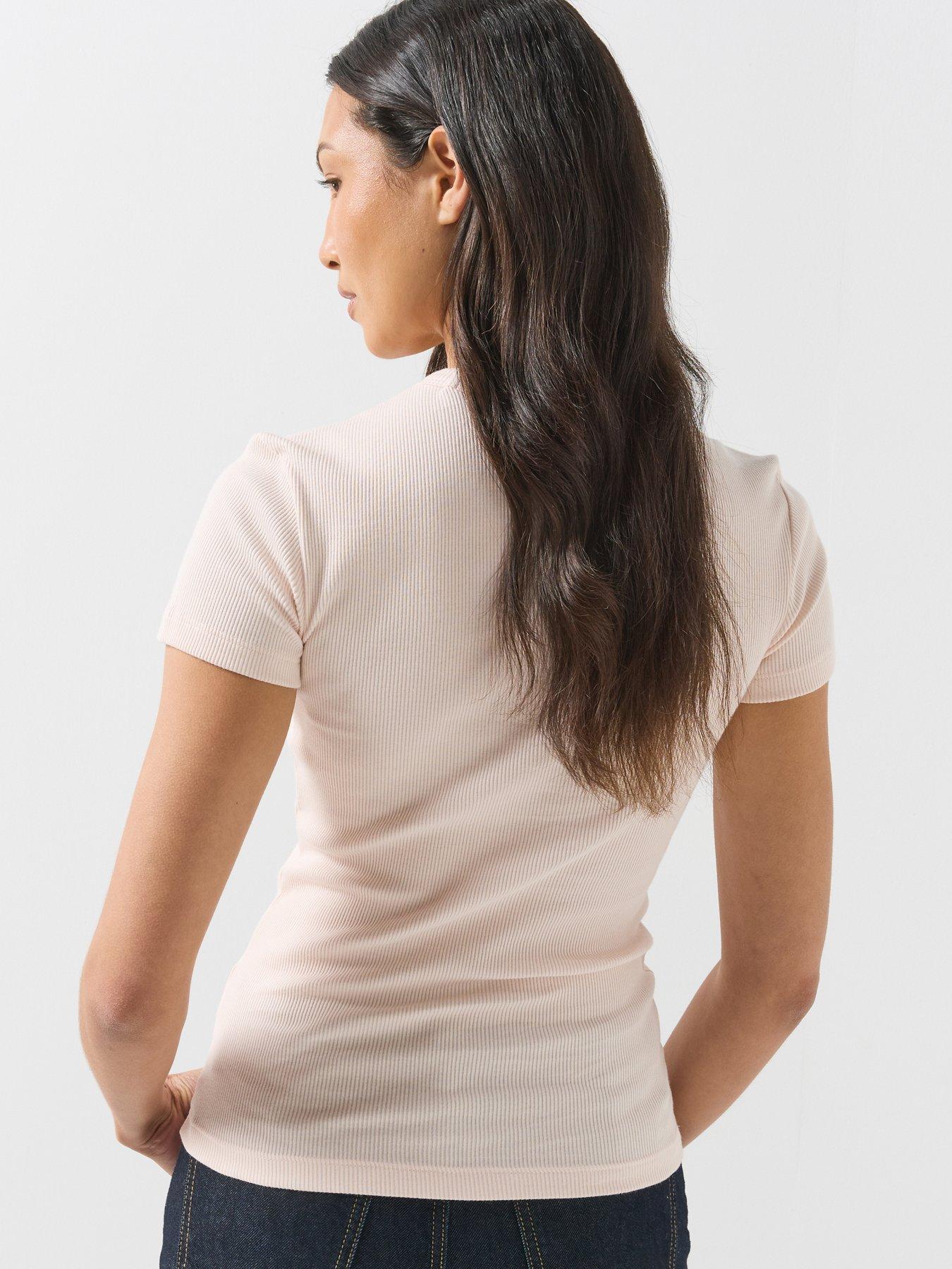 Image 2 of 6 of Lacoste Womens Slim Fit Ribbed Crew Neck T-Shirt - Pink