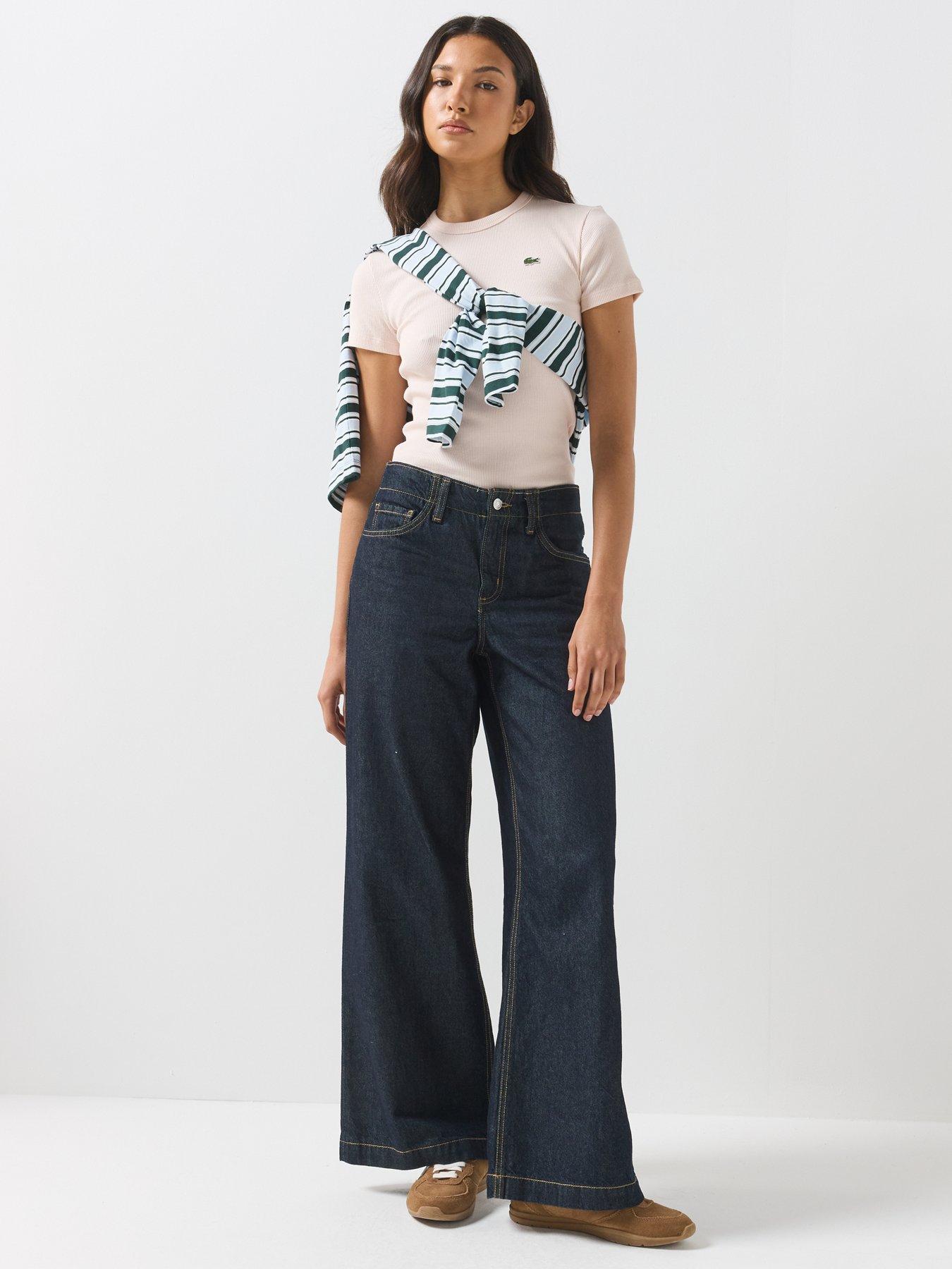 Image 3 of 6 of Lacoste Womens Slim Fit Ribbed Crew Neck T-Shirt - Pink