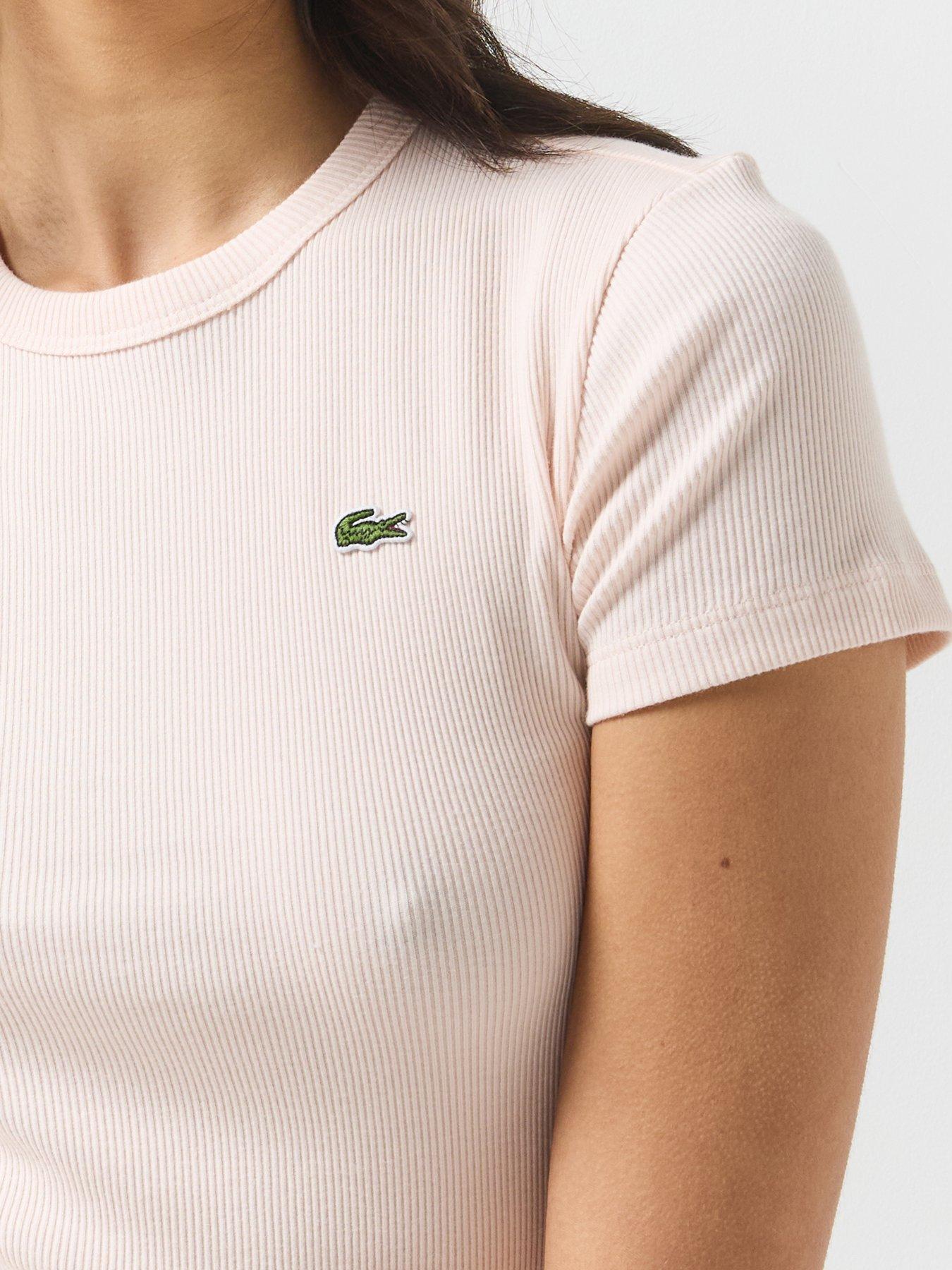 Image 4 of 6 of Lacoste Womens Slim Fit Ribbed Crew Neck T-Shirt - Pink