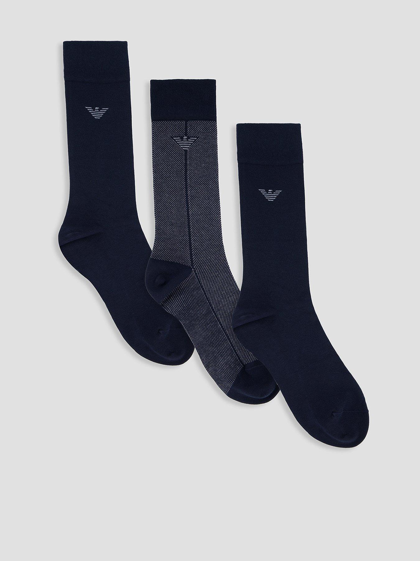 Image 1 of 6 of Emporio Armani Bodywear Mens 3 Pack Cotton-Rich Stretch Crew Socks - Navy