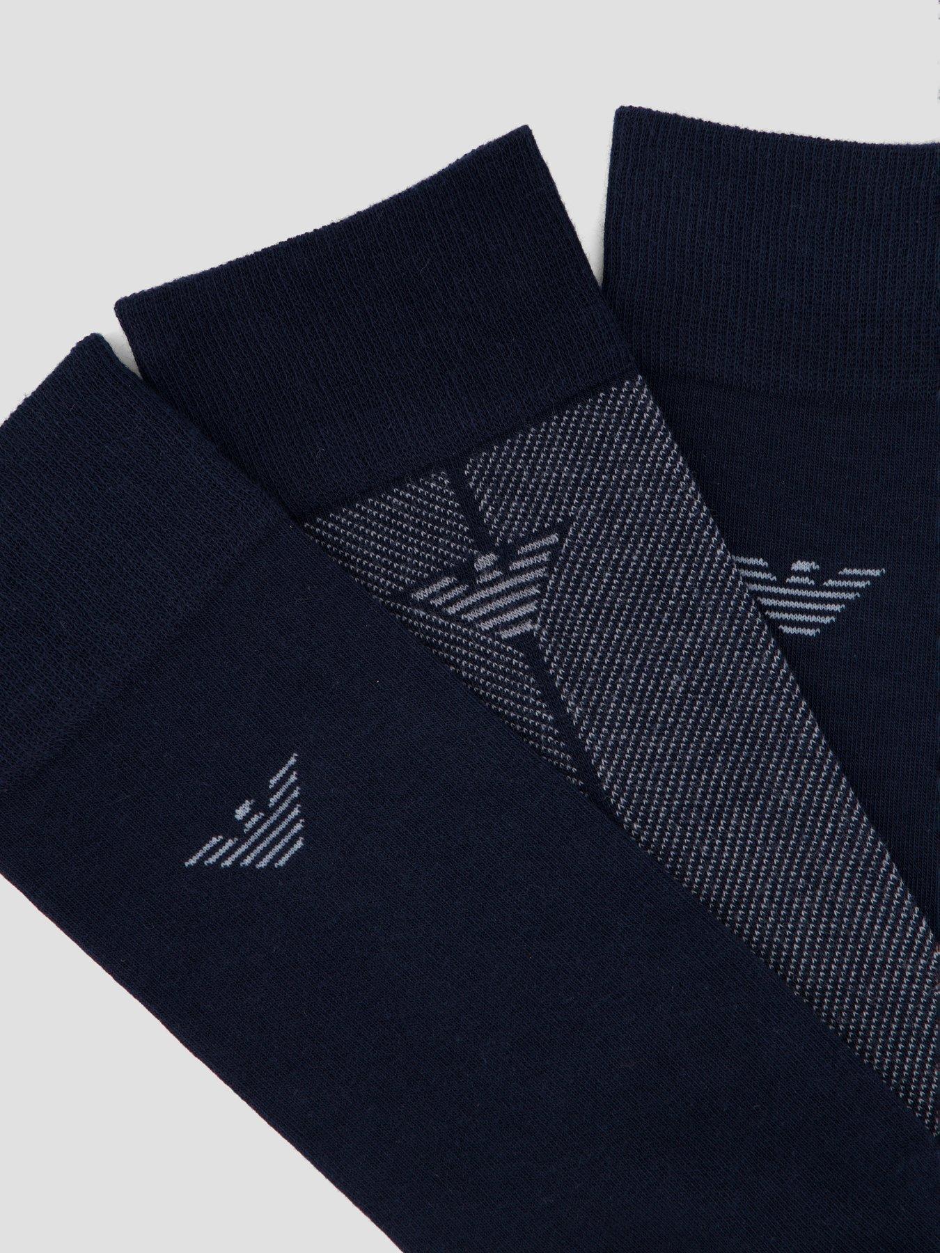 Image 3 of 6 of Emporio Armani Bodywear Mens 3 Pack Cotton-Rich Stretch Crew Socks - Navy