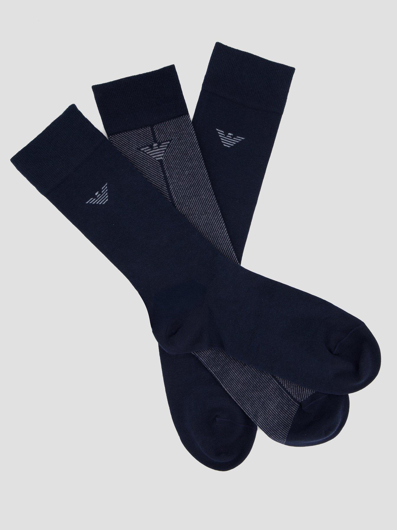 Image 4 of 6 of Emporio Armani Bodywear Mens 3 Pack Cotton-Rich Stretch Crew Socks - Navy