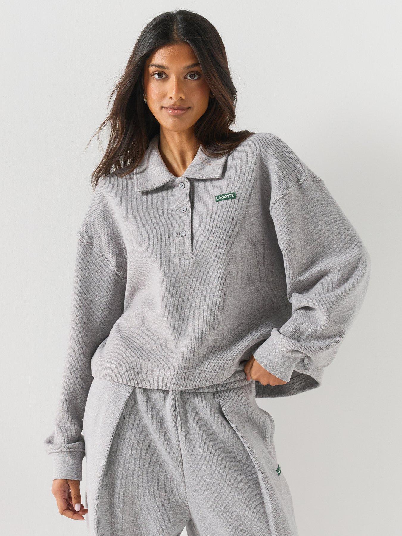 Image 1 of 6 of Lacoste Ribbed Interlock Polo Sweatshirt - Grey