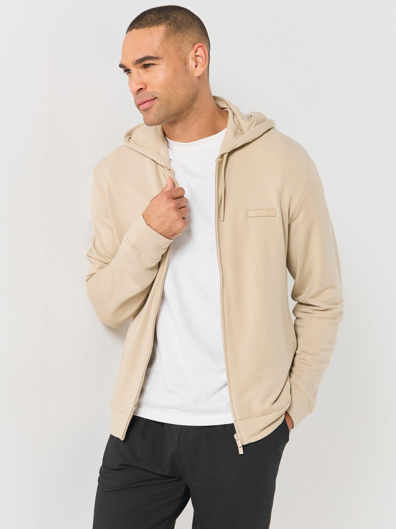 Image 1 of 6 of Emporio Armani Bodywear Mens Modal Terry Hooded Full Zip Lounge Sweatshirt - Beige