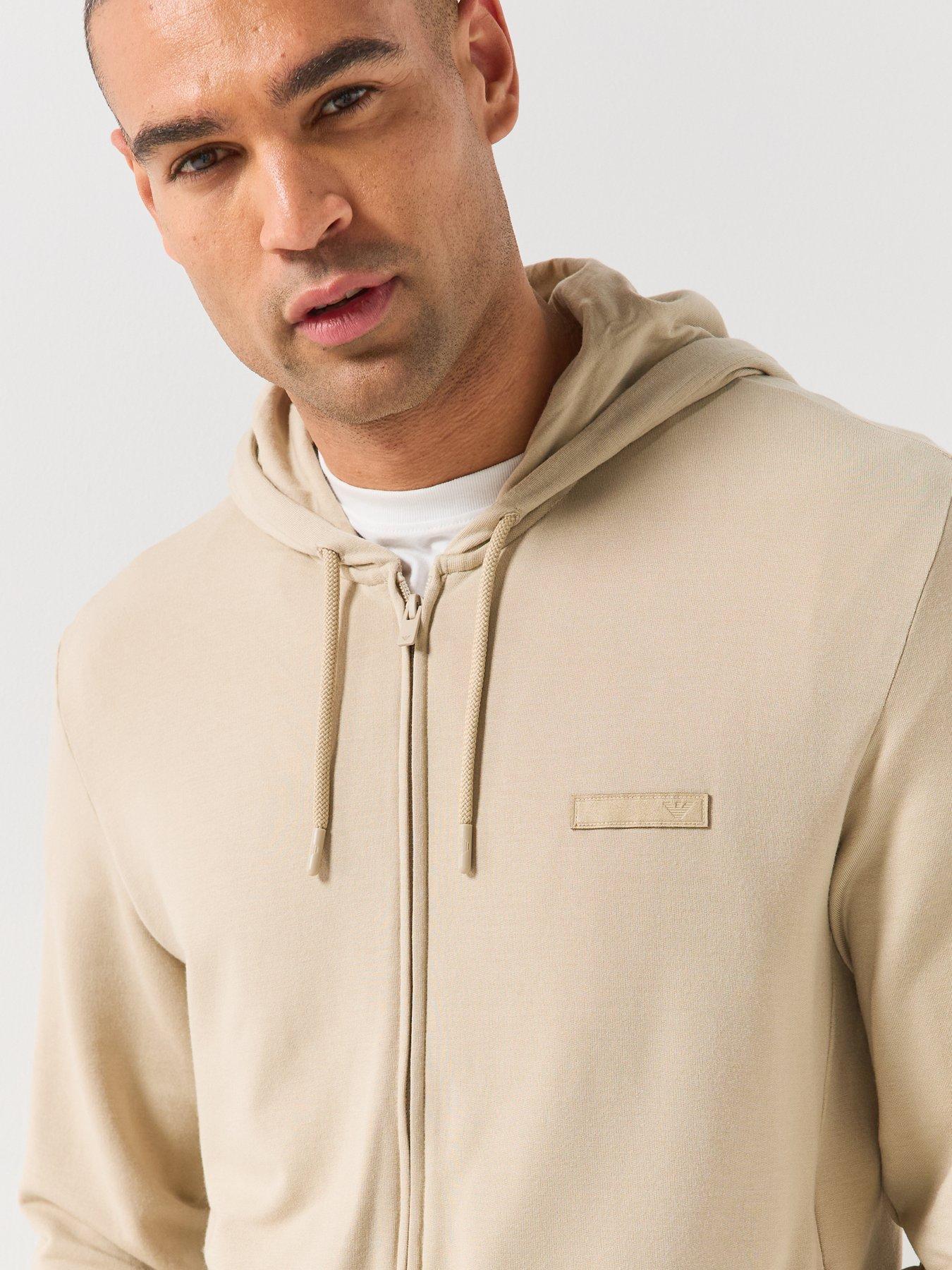Image 4 of 6 of Emporio Armani Bodywear Mens Modal Terry Hooded Full Zip Lounge Sweatshirt - Beige