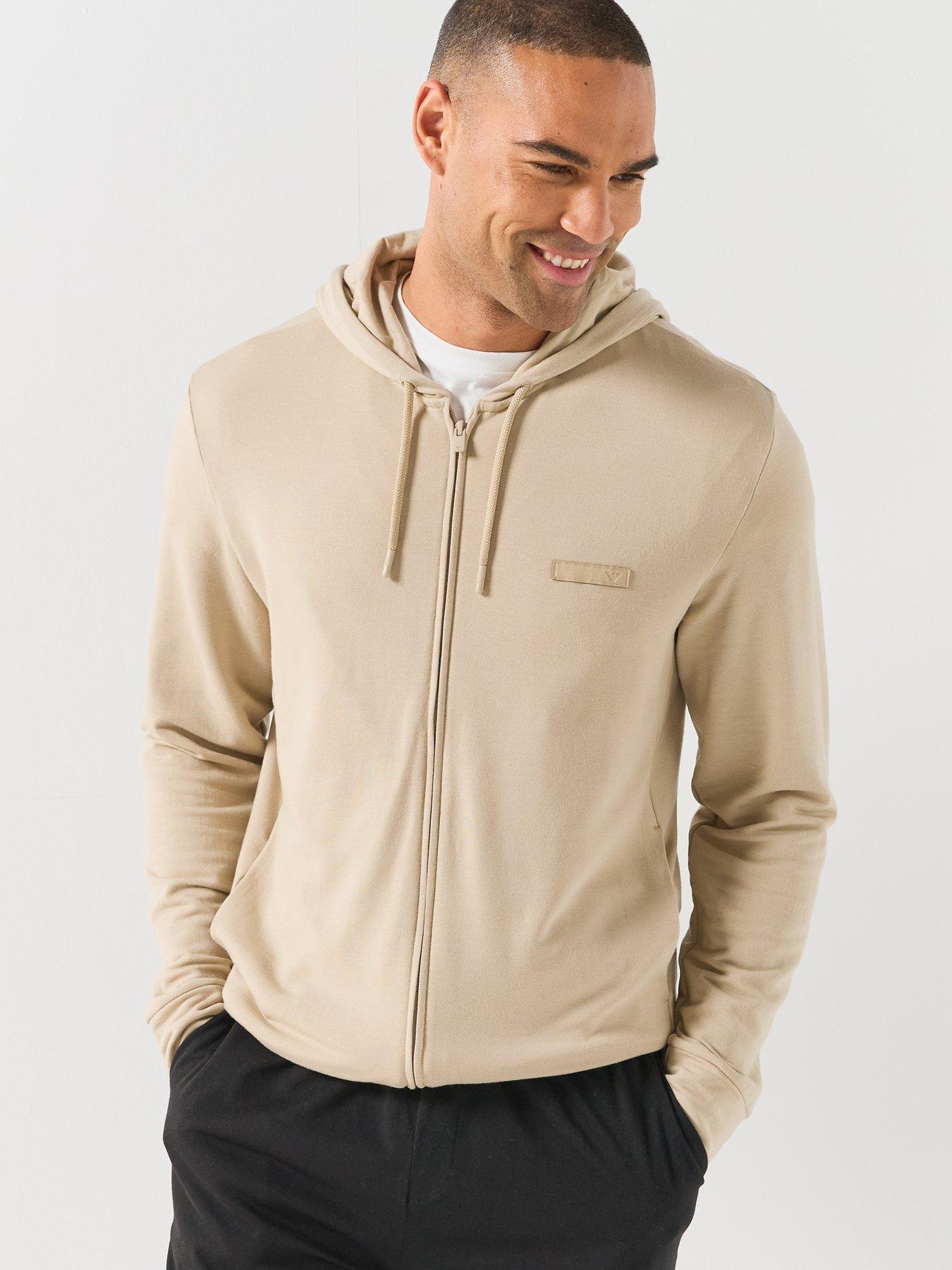 Image 5 of 6 of Emporio Armani Bodywear Mens Modal Terry Hooded Full Zip Lounge Sweatshirt - Beige