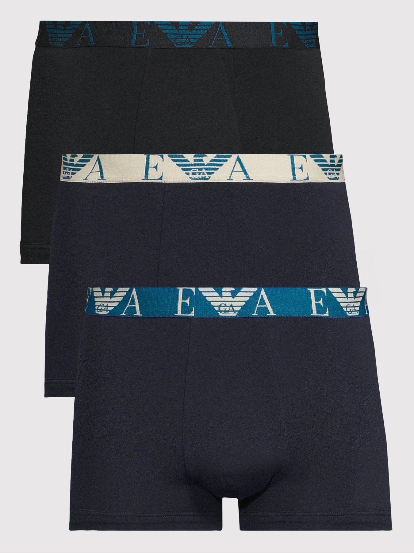 Emporio Armani Bodywear Bold Monogram Waistband 3 Pack Trunks - Navy