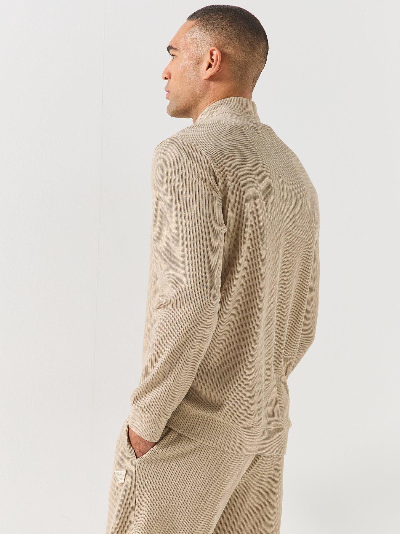 Image 2 of 6 of Emporio Armani Bodywear Emporio Armani Bodywear Mens Waffle Terry Half Zip Lounge Sweatshirt - Beige