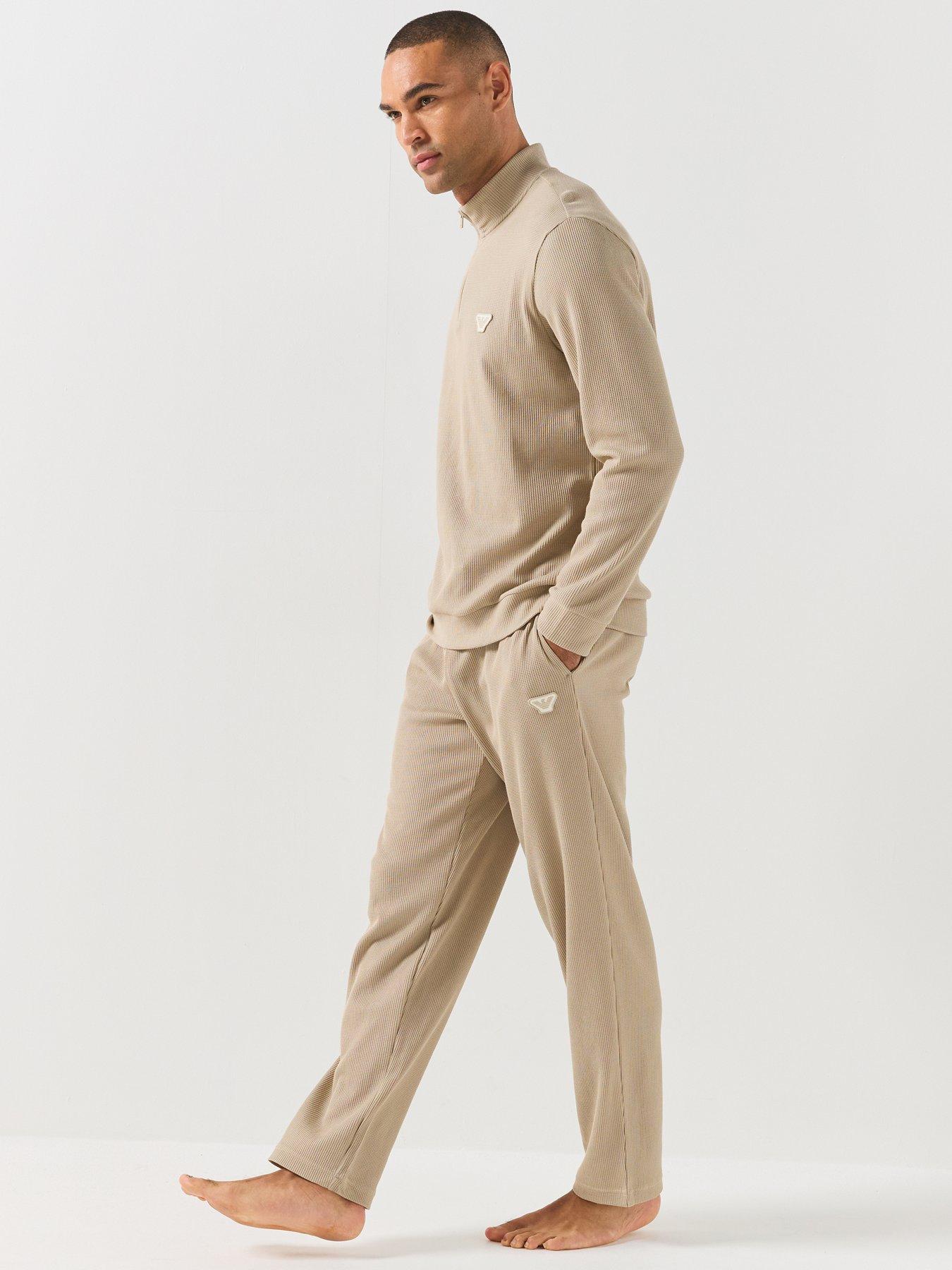 Image 6 of 6 of Emporio Armani Bodywear Emporio Armani Bodywear Mens Waffle Terry Half Zip Lounge Sweatshirt - Beige