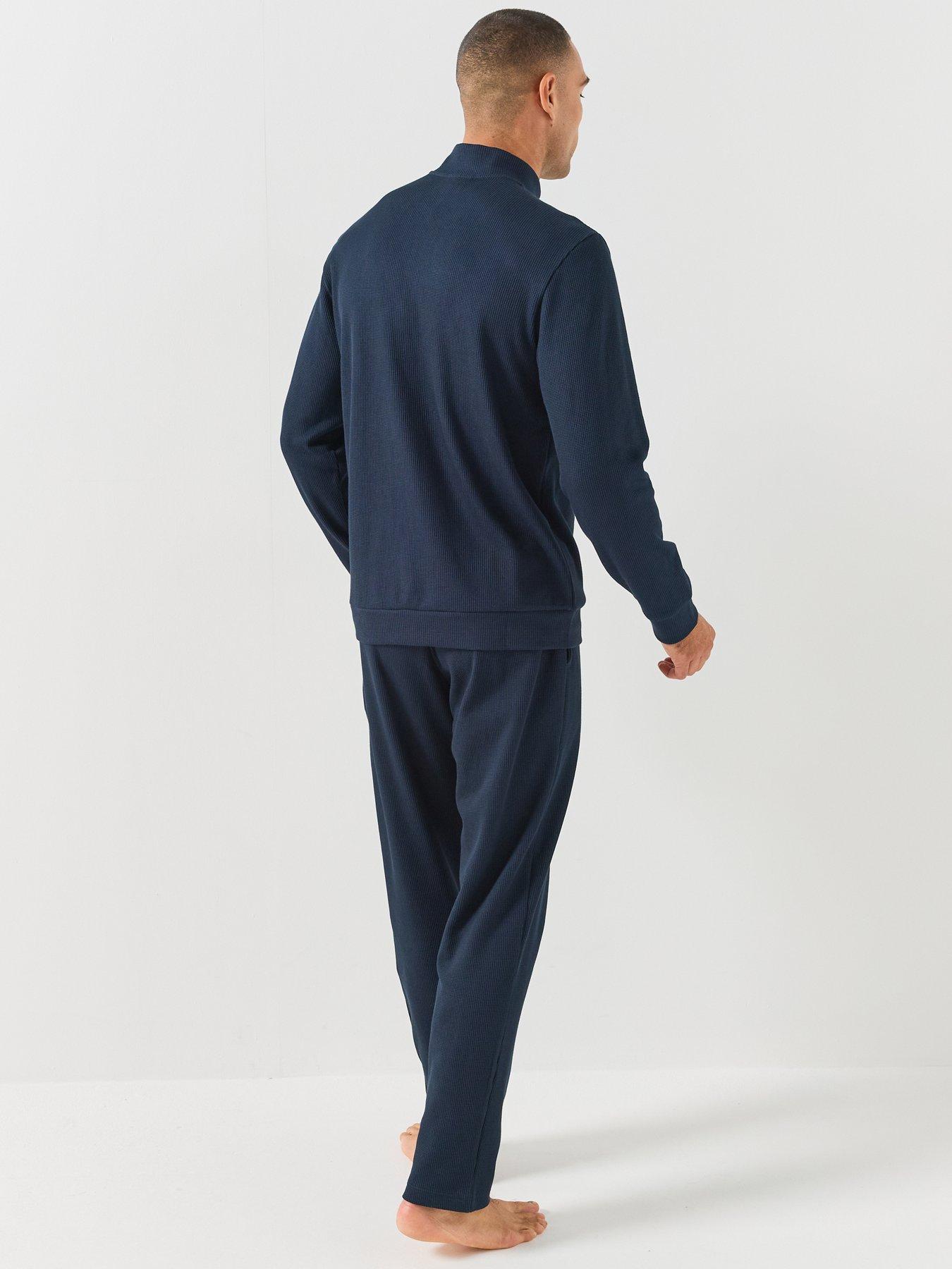 Image 2 of 5 of Emporio Armani Bodywear Emporio Armani Bodywear Mens Waffle Terry Half Zip Sweatshirt - Navy