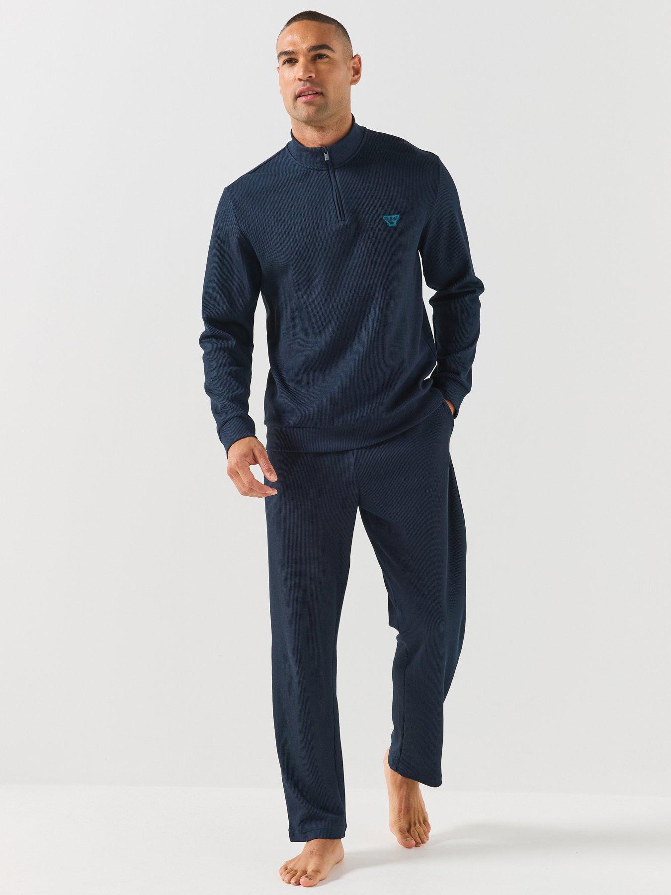 Image 3 of 5 of Emporio Armani Bodywear Emporio Armani Bodywear Mens Waffle Terry Half Zip Sweatshirt - Navy
