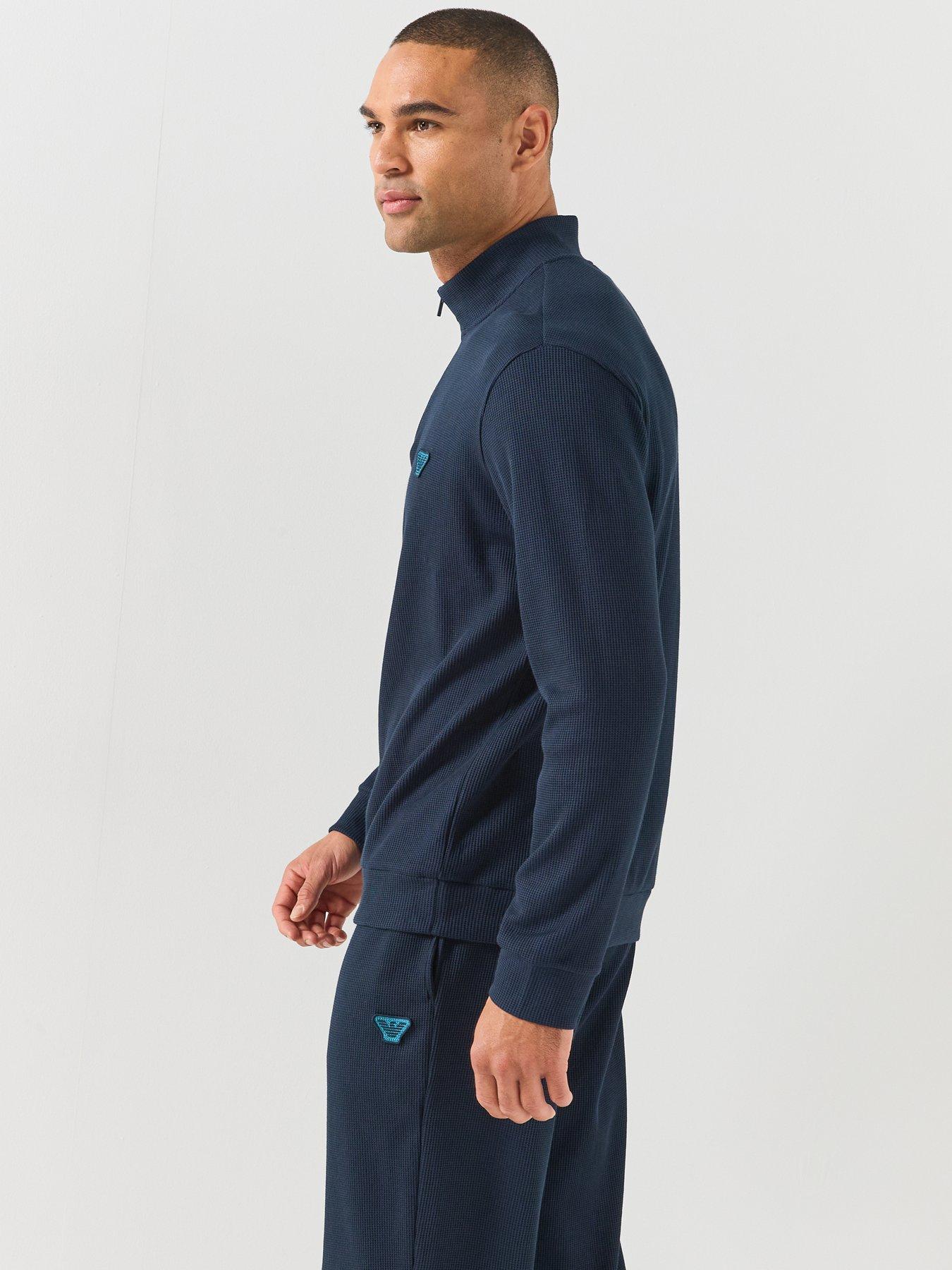 Image 5 of 5 of Emporio Armani Bodywear Emporio Armani Bodywear Mens Waffle Terry Half Zip Sweatshirt - Navy