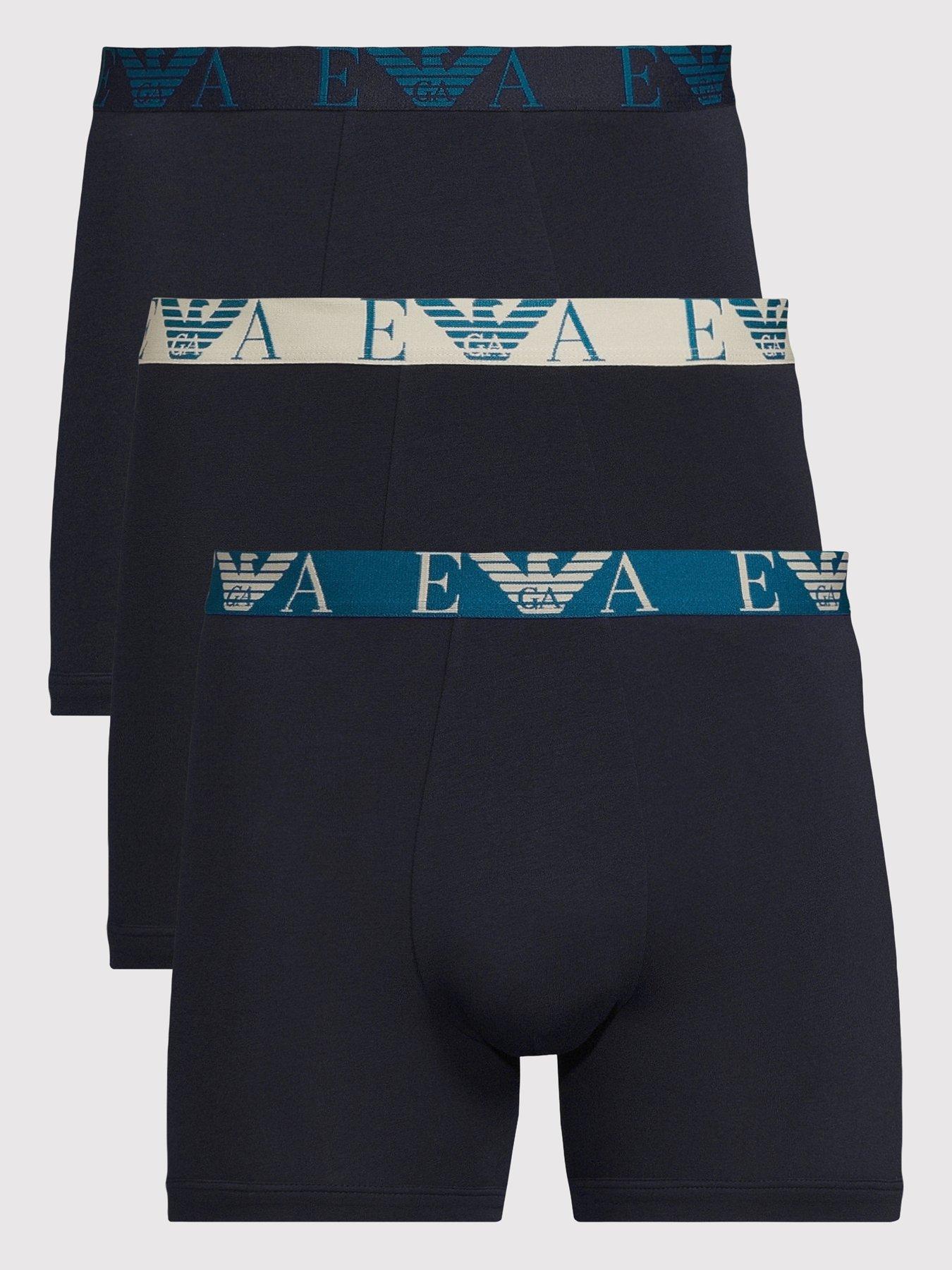 Image 1 of 3 of Emporio Armani Bodywear Bold Monogram Waistband 3 Pack Trunks - Navy
