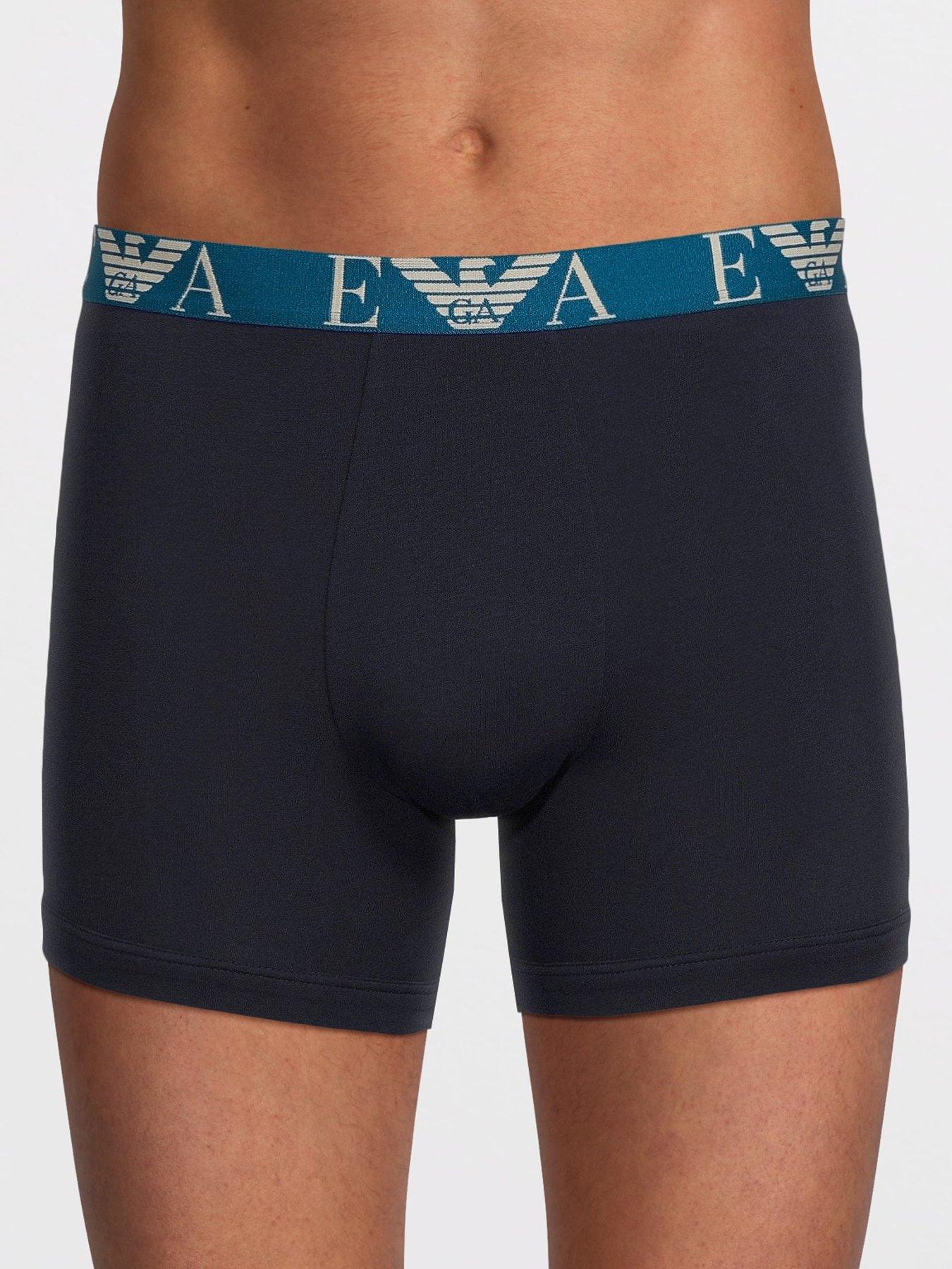 Image 2 of 3 of Emporio Armani Bodywear Bold Monogram Waistband 3 Pack Trunks - Navy