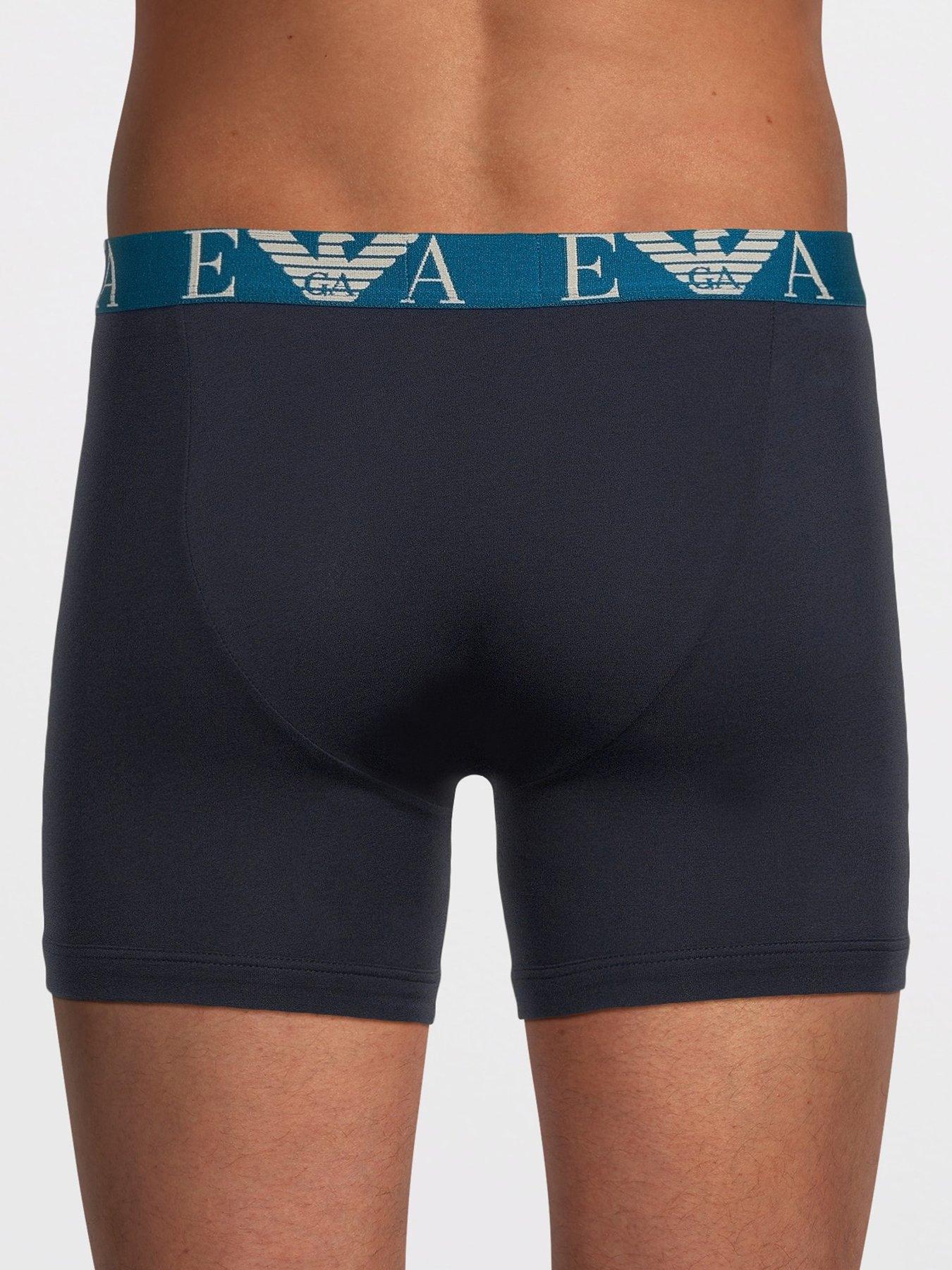 Image 3 of 3 of Emporio Armani Bodywear Bold Monogram Waistband 3 Pack Trunks - Navy