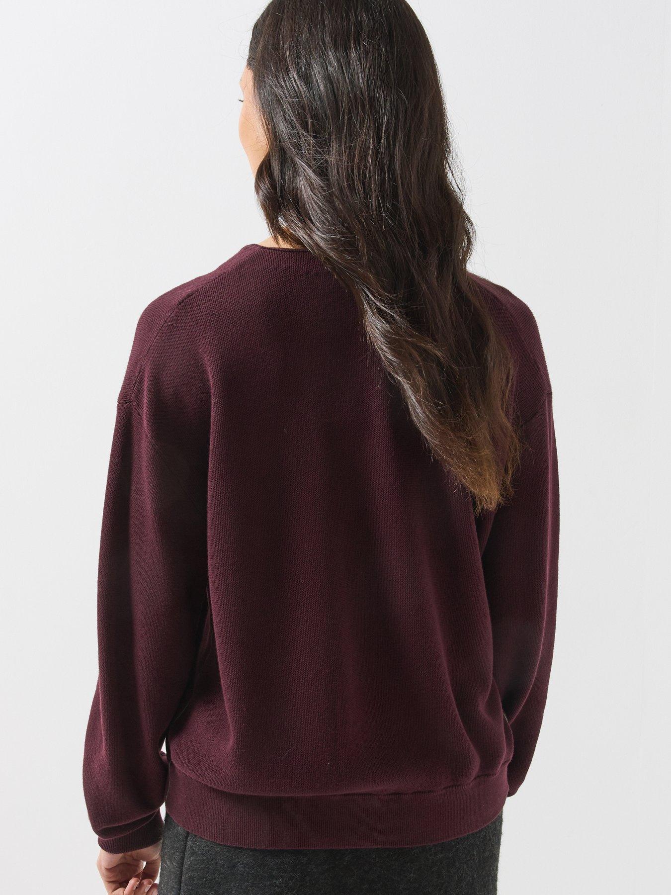 Image 2 of 6 of Lacoste Womens V-Neck Moss Stitch Button Through Cardigan - Burgundy
