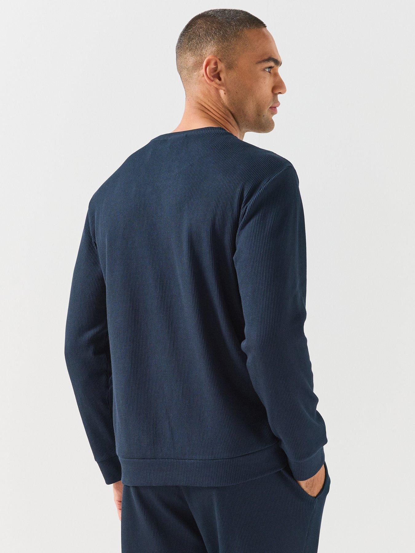 Image 2 of 6 of Emporio Armani Bodywear Mens Waffle Terry Crew Neck Lounge Sweatshirt - Navy