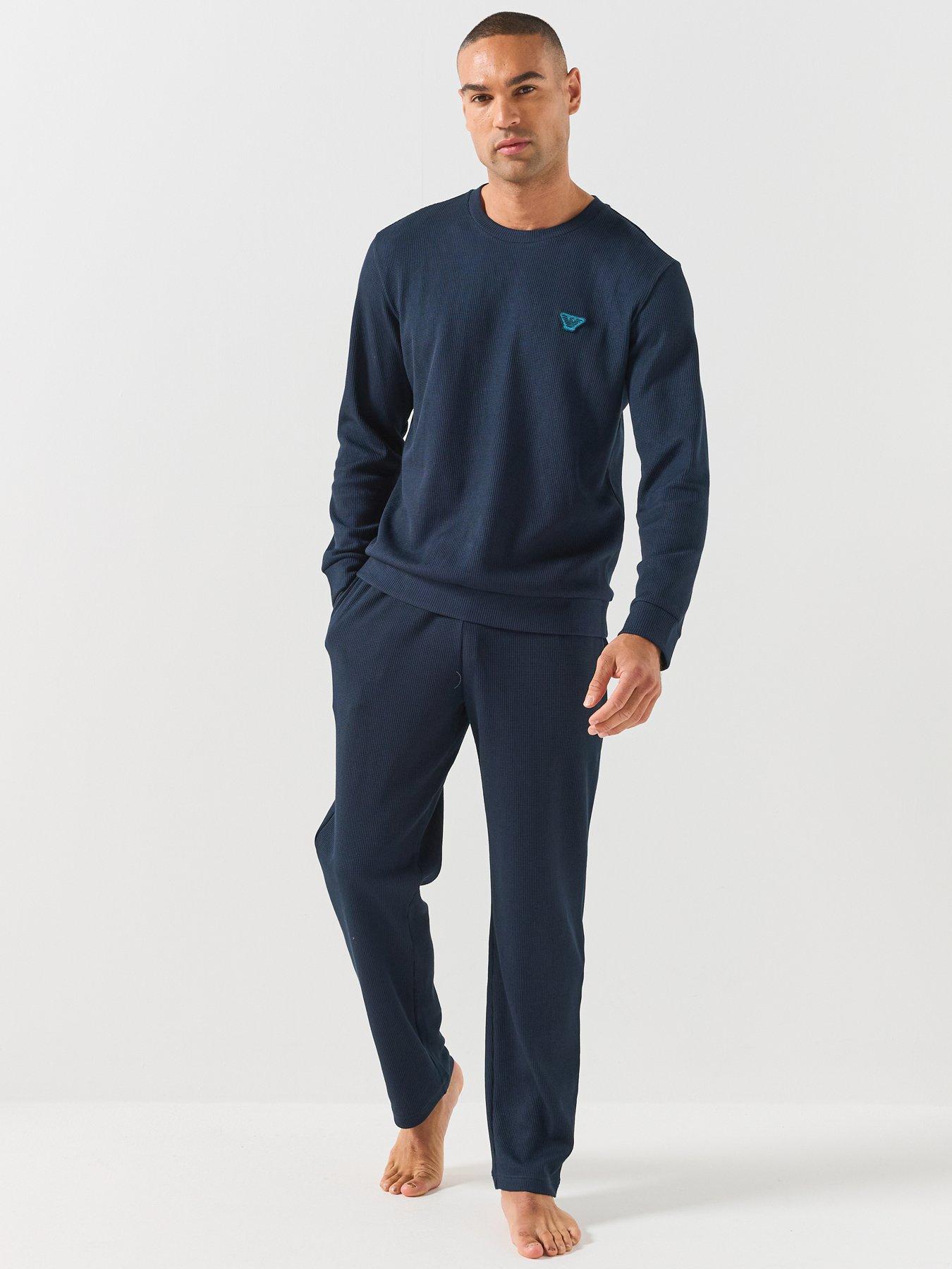 Image 3 of 6 of Emporio Armani Bodywear Mens Waffle Terry Crew Neck Lounge Sweatshirt - Navy