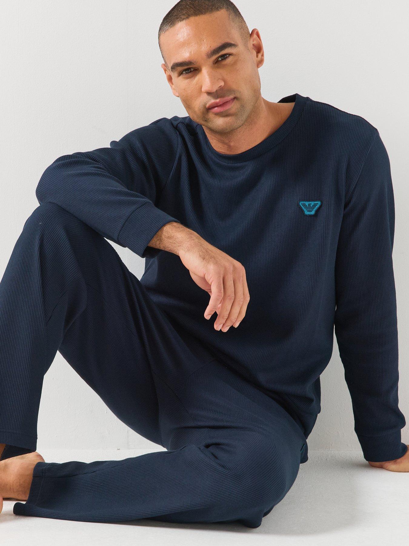 Image 4 of 6 of Emporio Armani Bodywear Mens Waffle Terry Crew Neck Lounge Sweatshirt - Navy