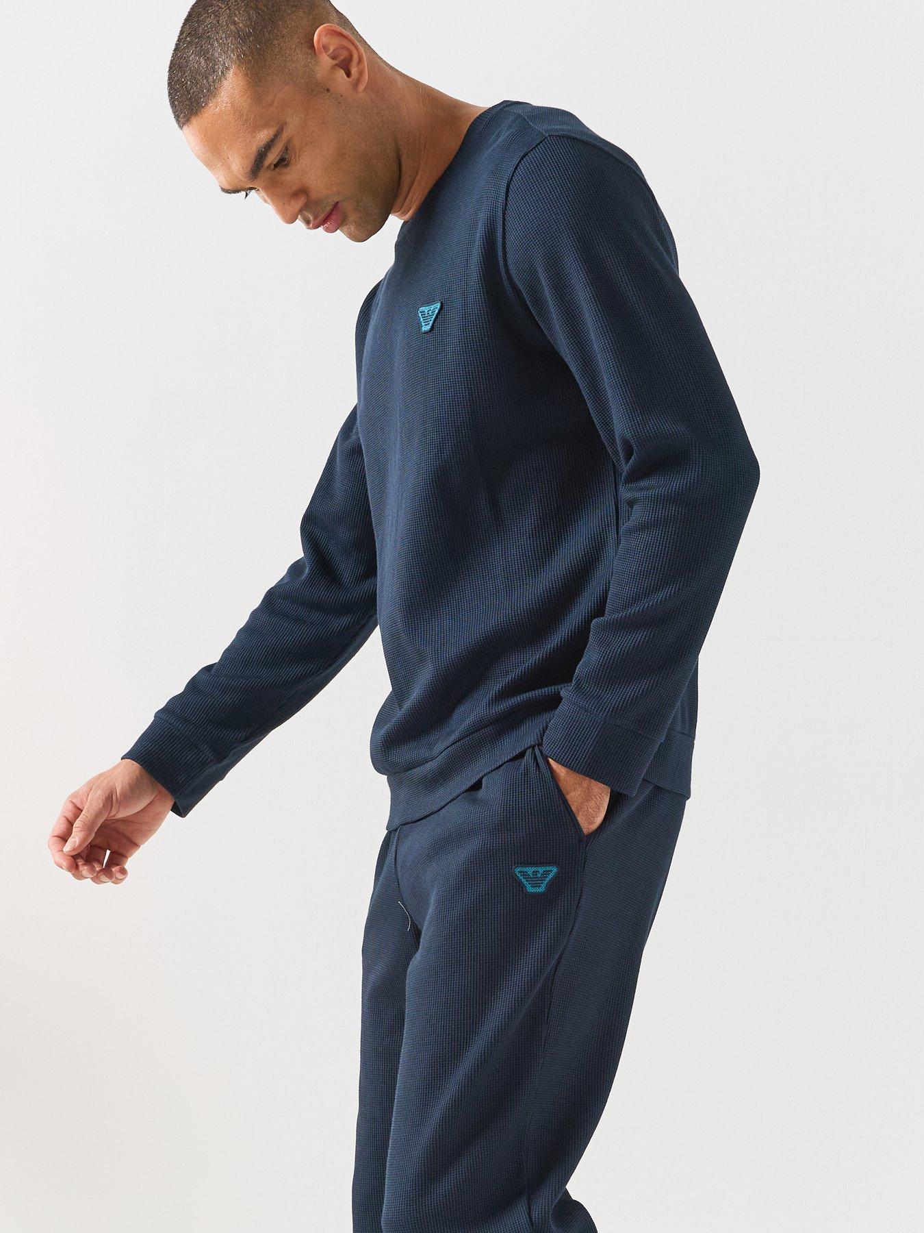 Image 5 of 6 of Emporio Armani Bodywear Mens Waffle Terry Crew Neck Lounge Sweatshirt - Navy