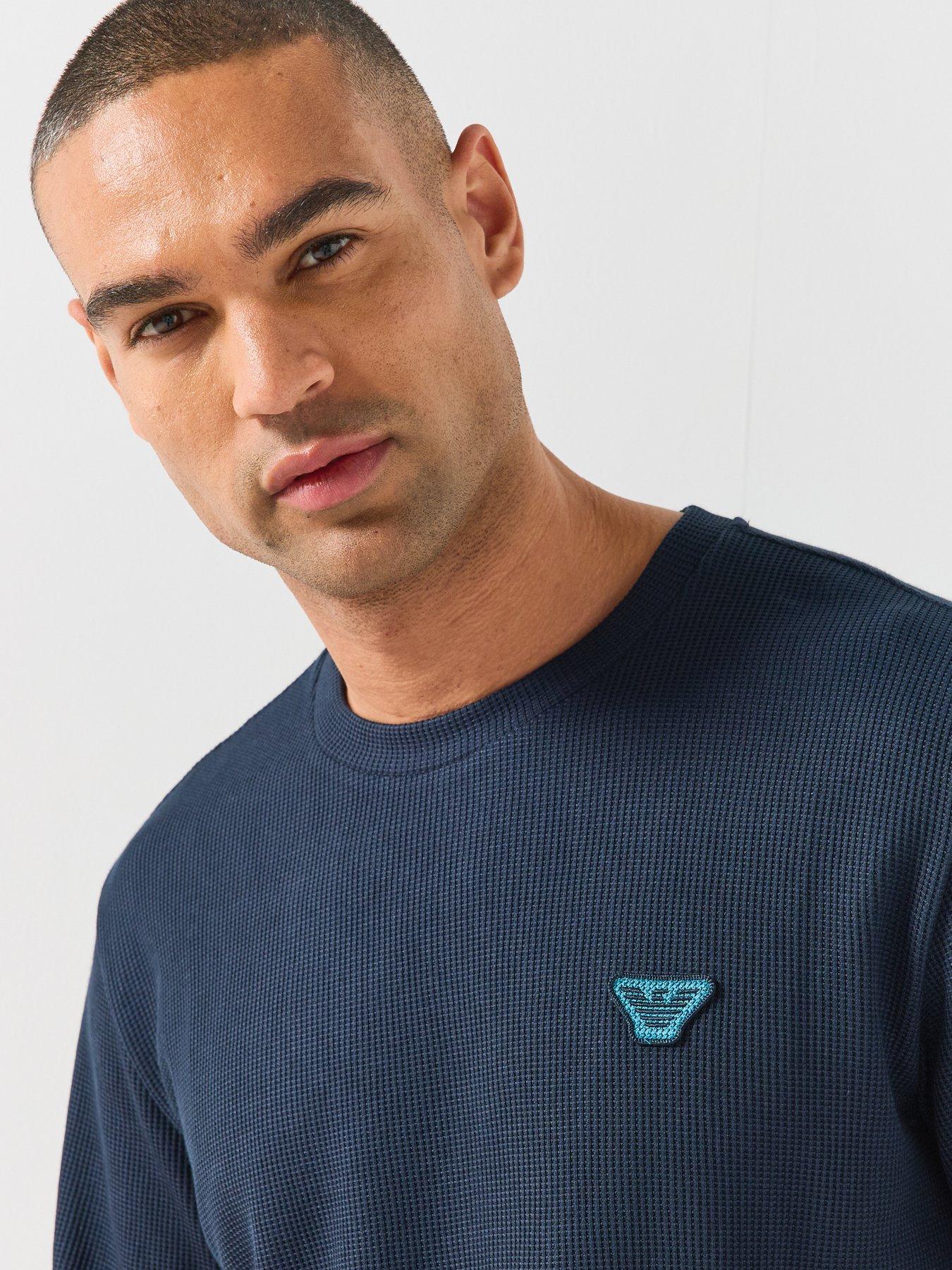 Image 6 of 6 of Emporio Armani Bodywear Mens Waffle Terry Crew Neck Lounge Sweatshirt - Navy