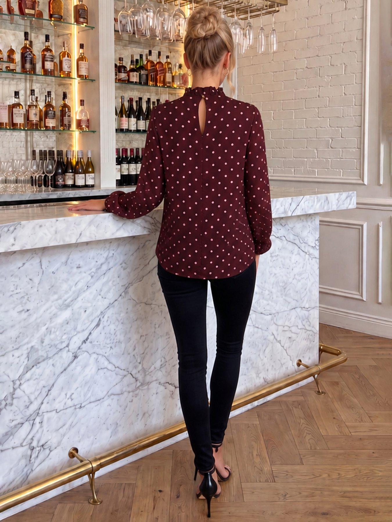 Image 2 of 4 of AX Paris Polka Dot Ruffle Neckline Top - Purple