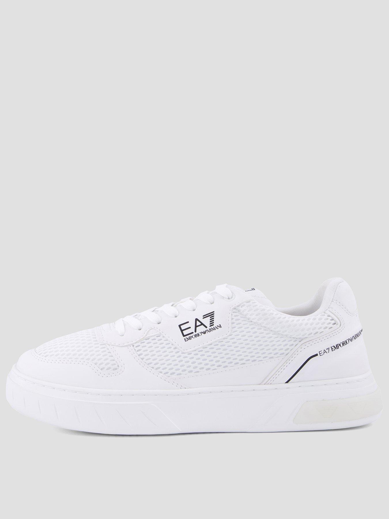 Image 1 of 7 of EA7 Emporio Armani Mens Court Lace-Up Mesh-Detail Trainers - White