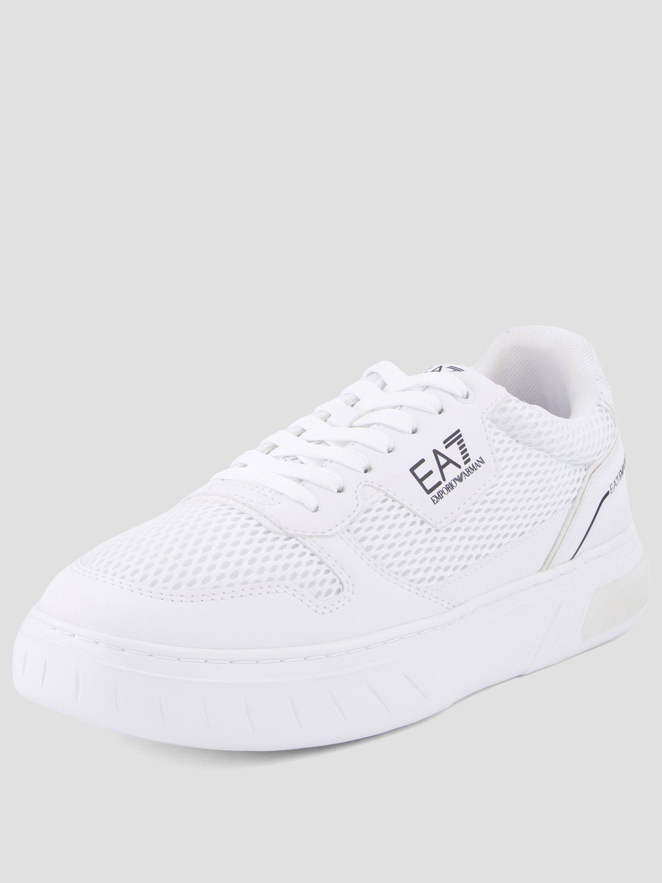 Image 2 of 7 of EA7 Emporio Armani Mens Court Lace-Up Mesh-Detail Trainers - White