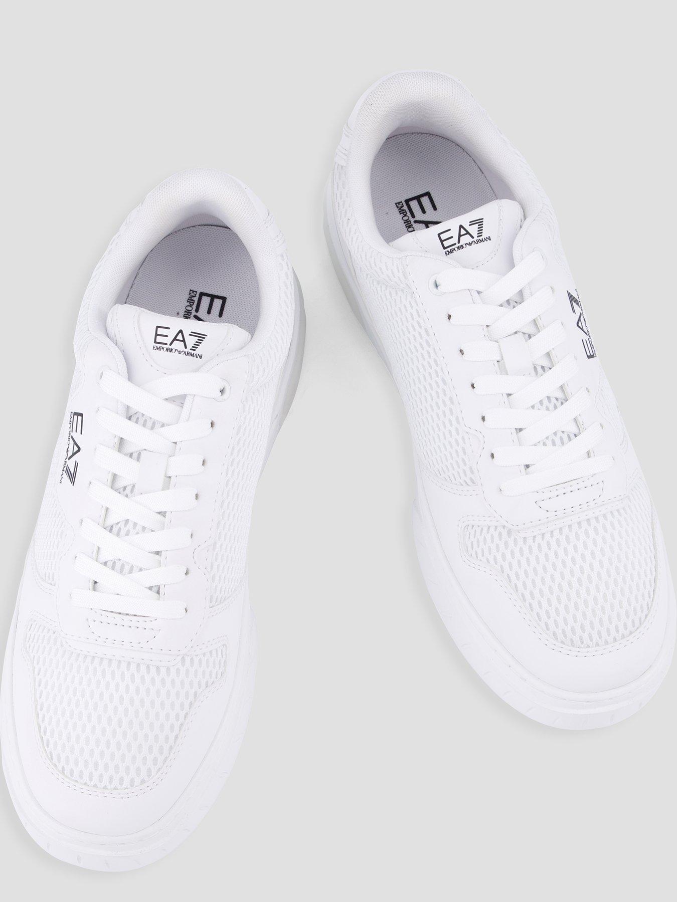 Image 3 of 7 of EA7 Emporio Armani Mens Court Lace-Up Mesh-Detail Trainers - White