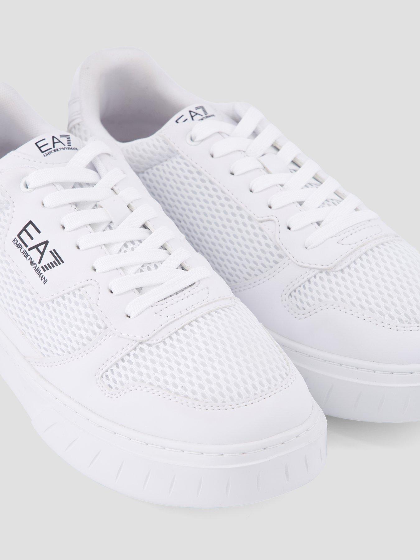 Image 5 of 7 of EA7 Emporio Armani Mens Court Lace-Up Mesh-Detail Trainers - White