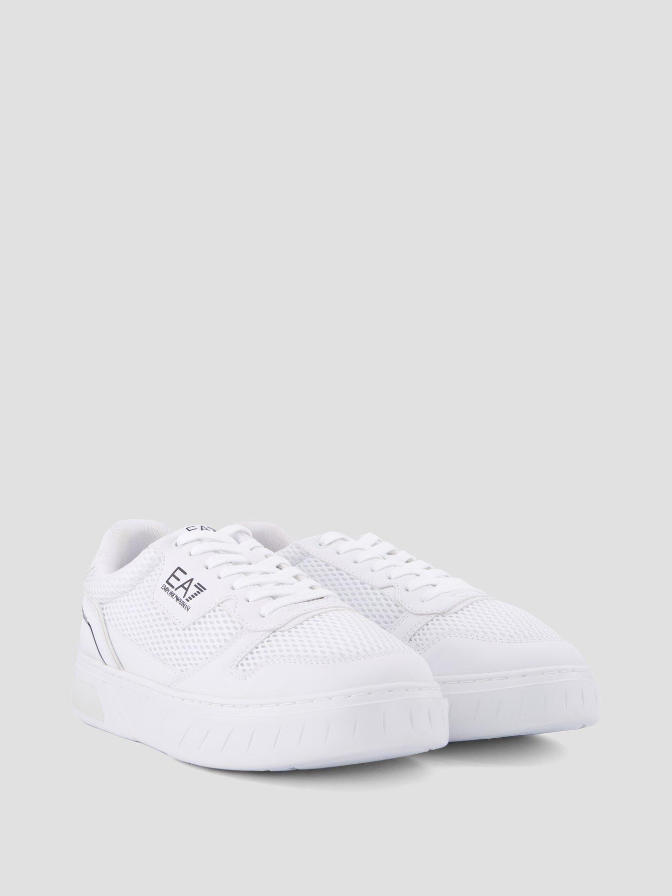 Image 6 of 7 of EA7 Emporio Armani Mens Court Lace-Up Mesh-Detail Trainers - White