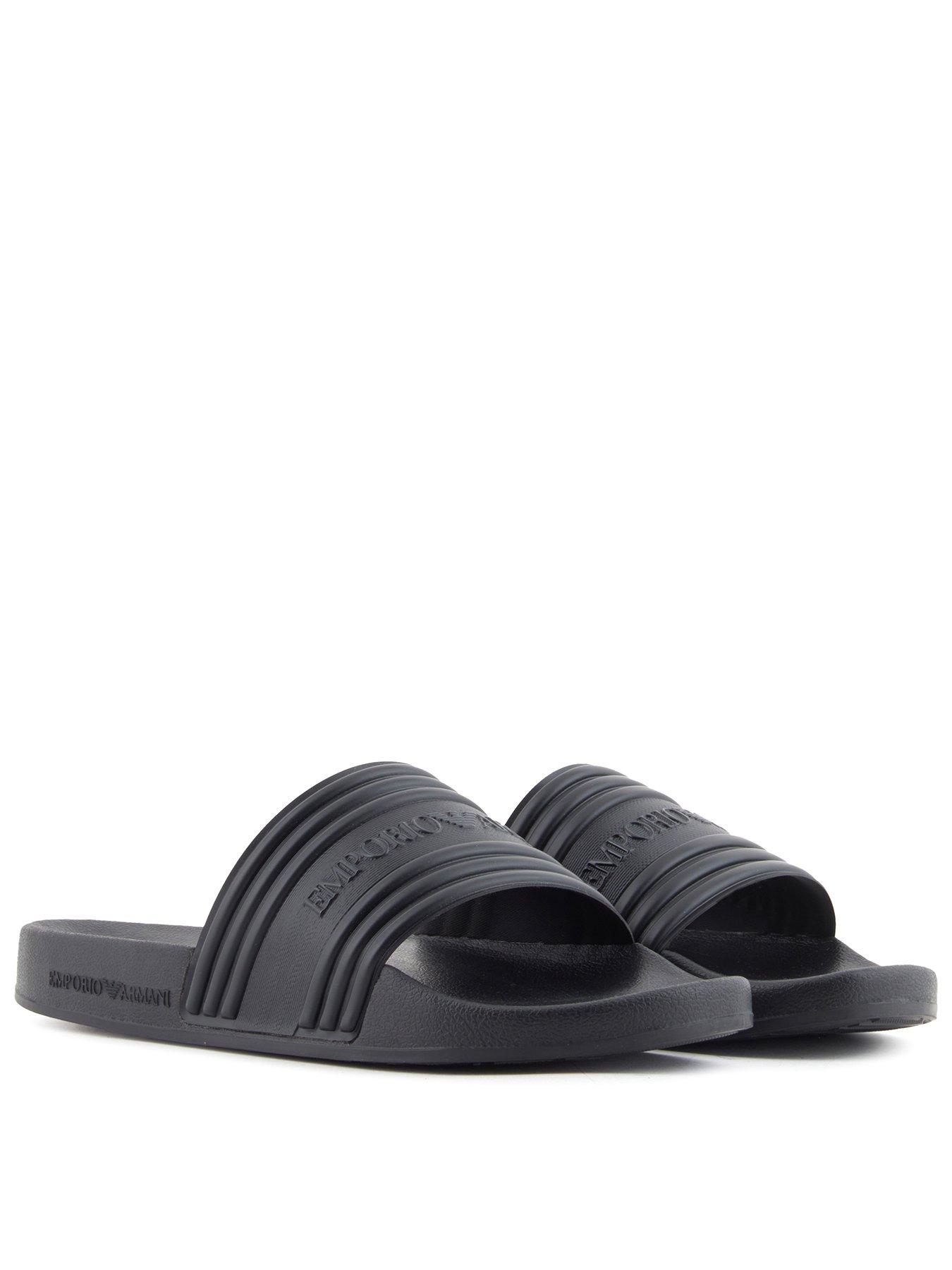 Image 1 of 4 of Emporio Armani Bodywear Mens Wide Strap Cushioned Pool Slides - Black