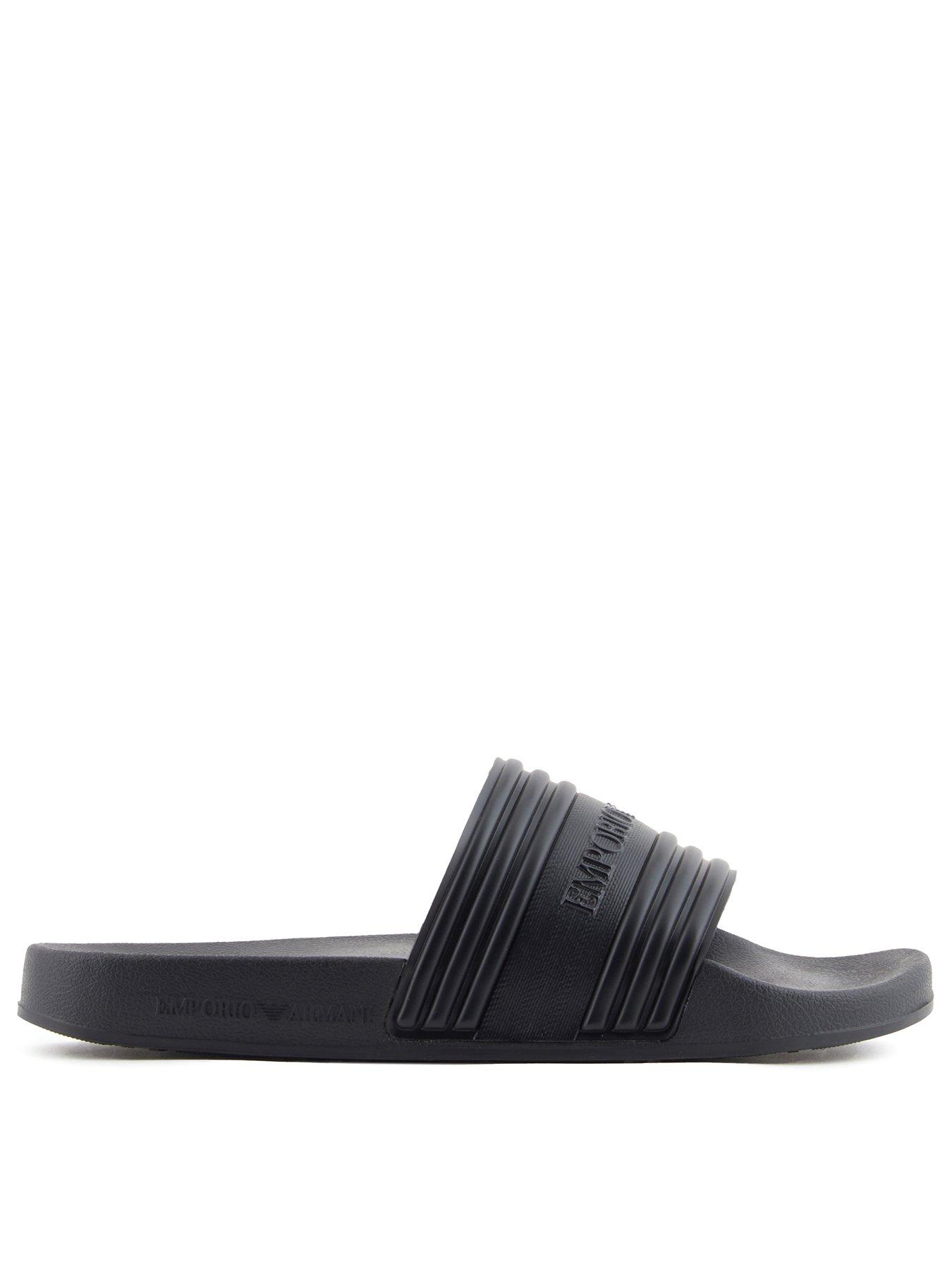 Image 3 of 4 of Emporio Armani Bodywear Mens Wide Strap Cushioned Pool Slides - Black