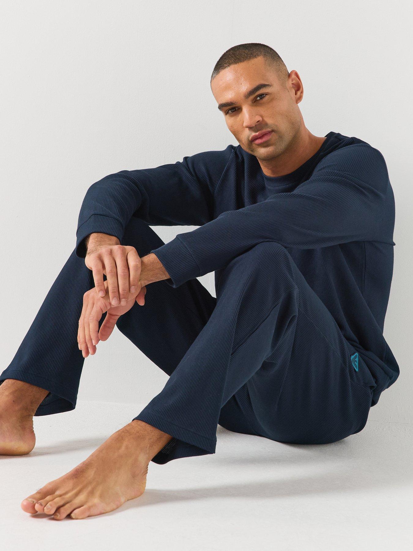 Image 4 of 6 of Emporio Armani Bodywear Emporio Armani Bodywear Mens Waffle Terry Lounge Trousers - Navy