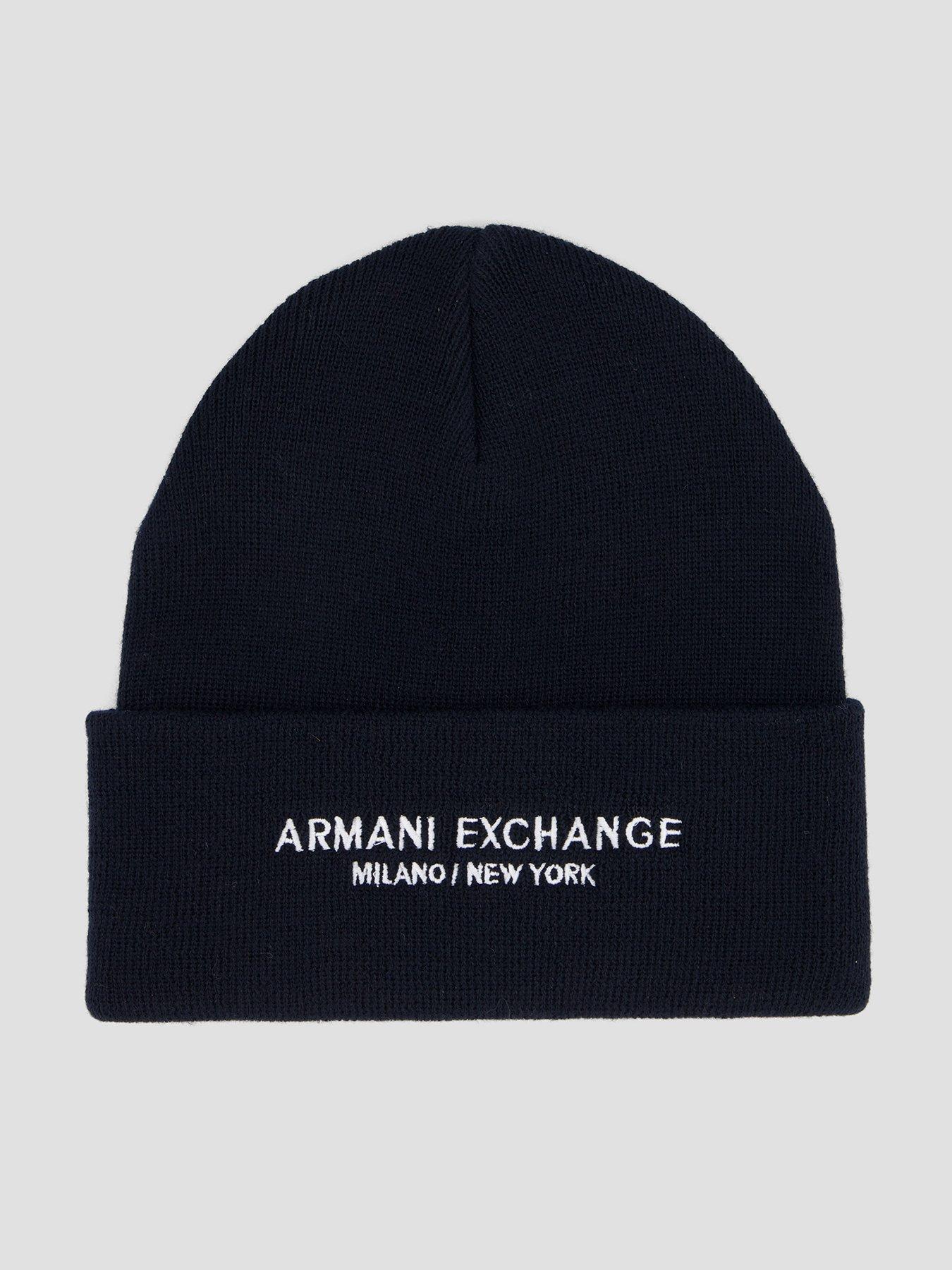 Image 1 of 4 of Armani Exchange Mens Logo Turn-Up Beanie Hat - Navy