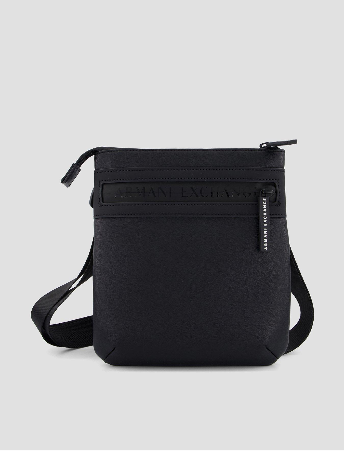 Image 1 of 4 of Armani Exchange Flat Crossbody Messenger Bag - Black