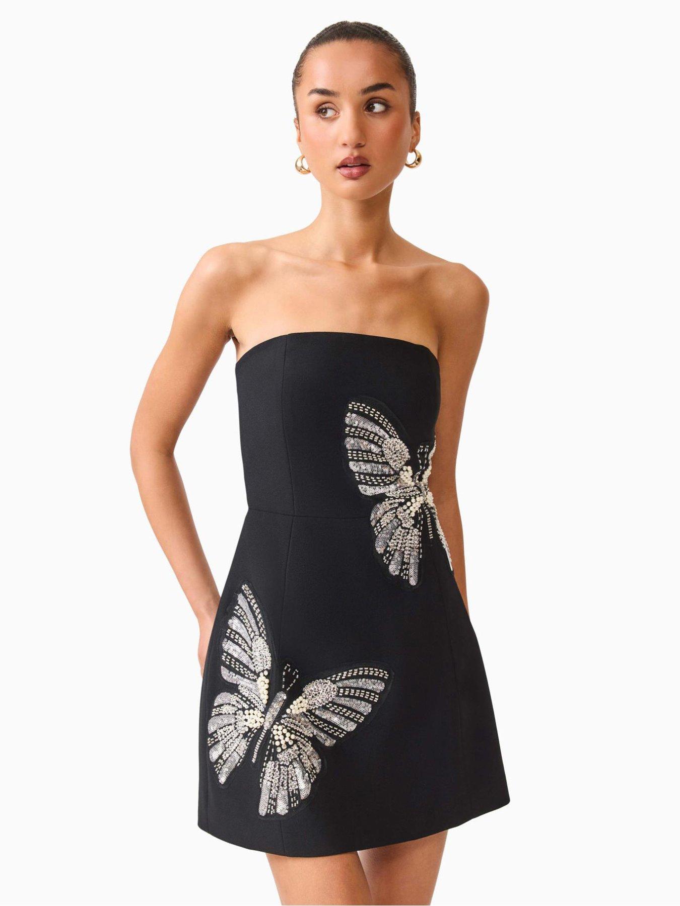Elliatt Mira Strapless Butterfly Detail Mini Dress - Black
