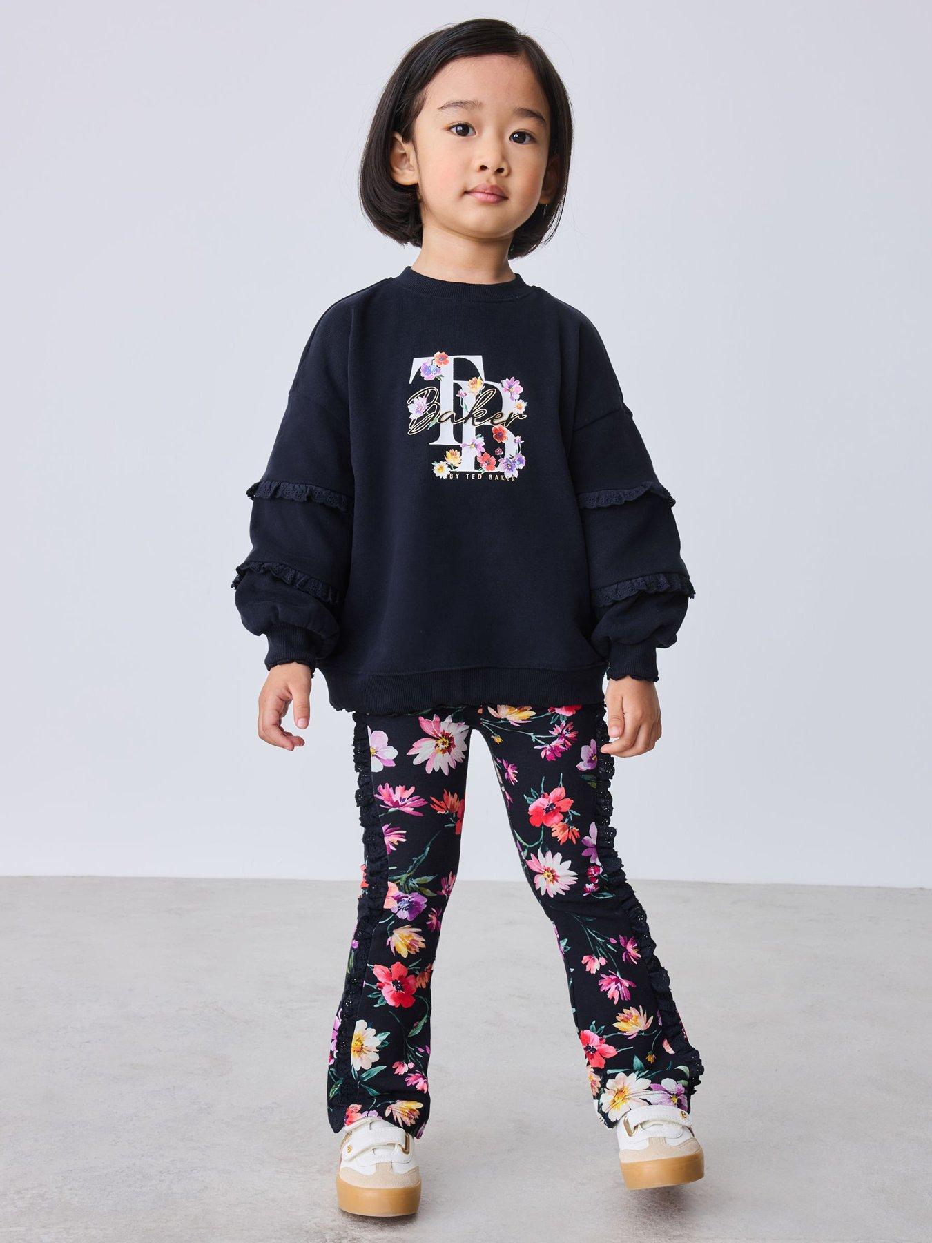 Ted Baker Younger Girls Lace Sweat Top & Flare Leggings Set - Black