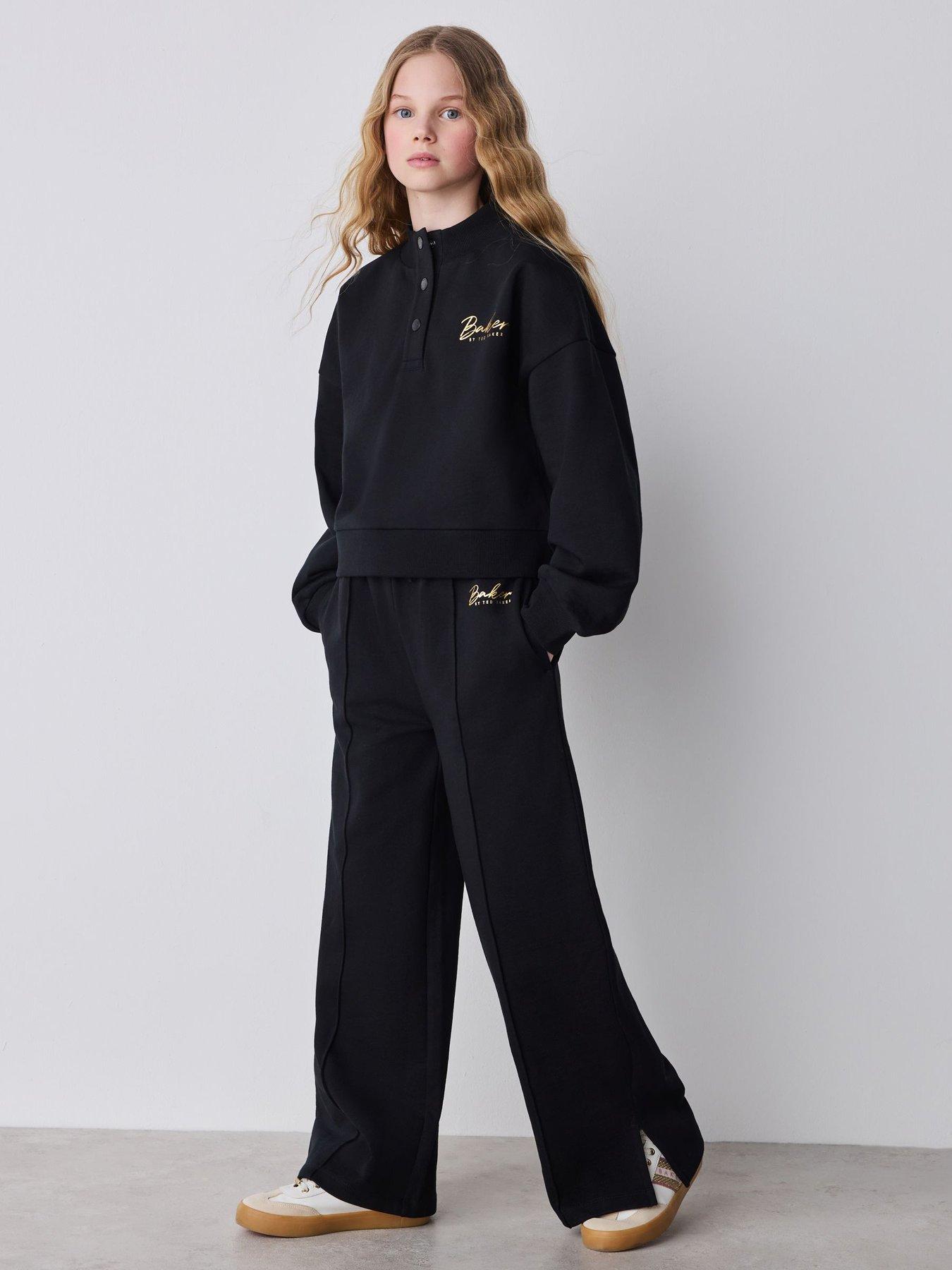 Ted Baker Older Girls 2 Piece Funnel Neck Graphic Sweat & Wide Leg Set - Black