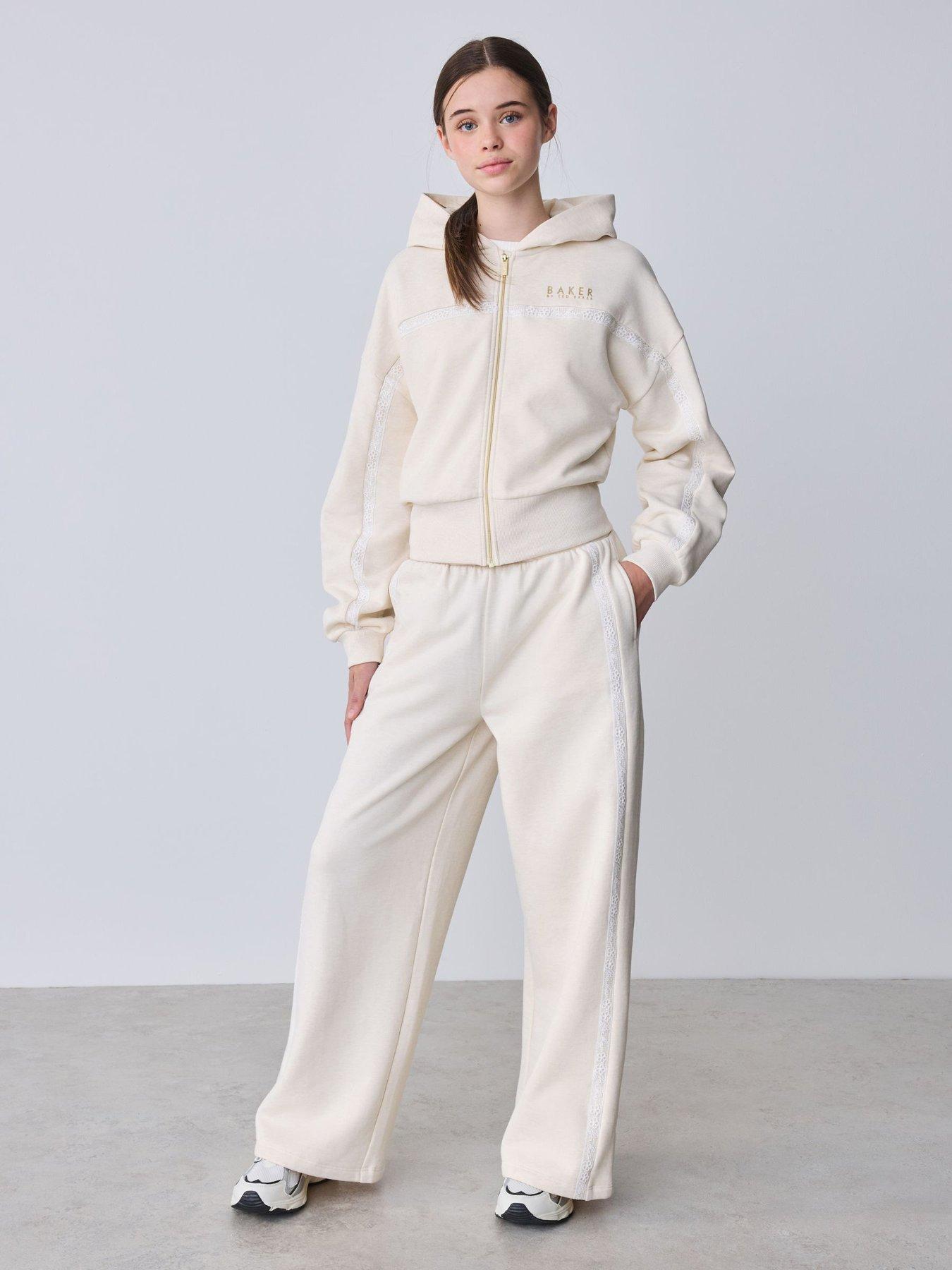 Image 1 of 7 of Ted Baker Older Girls Zip Through Hoodie &amp; Wide Leg Jogger Co-Ord Set &nbsp;- Cream