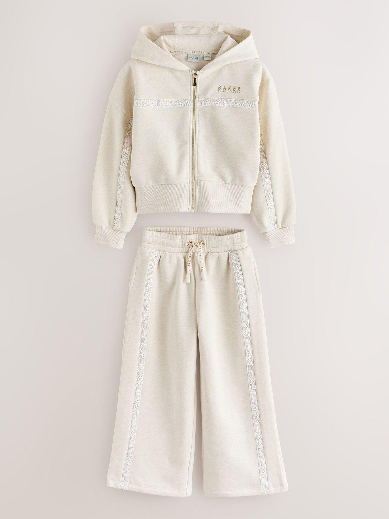 Image 2 of 7 of Ted Baker Older Girls Zip Through Hoodie &amp; Wide Leg Jogger Co-Ord Set &nbsp;- Cream