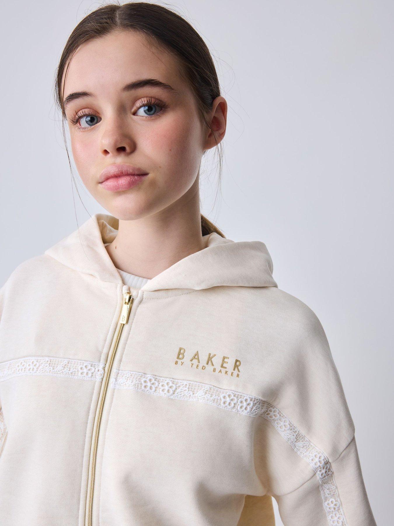 Image 4 of 7 of Ted Baker Older Girls Zip Through Hoodie &amp; Wide Leg Jogger Co-Ord Set &nbsp;- Cream